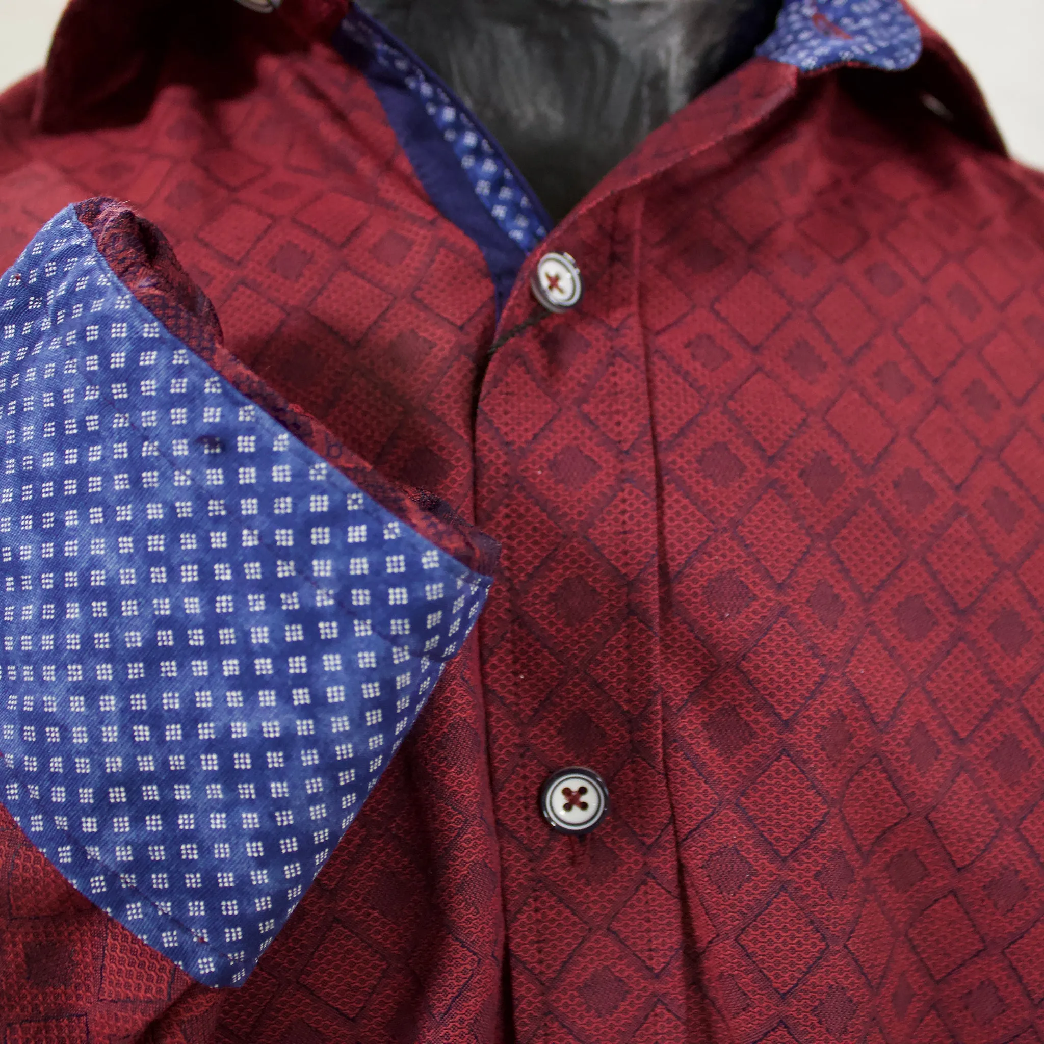 Men's Burgundy Diamond Print Long Sleeve Shirt sold by Western Edge product image thumbnail 2