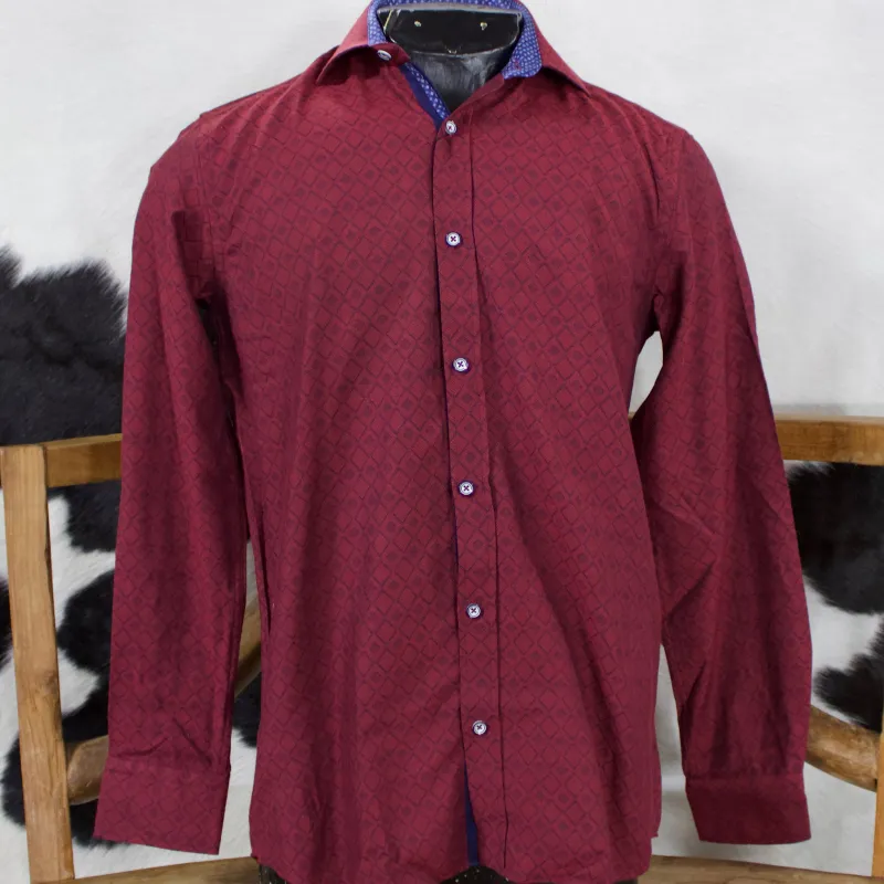 Men's Burgundy Diamond Print Long Sleeve Shirt made by Western Edge