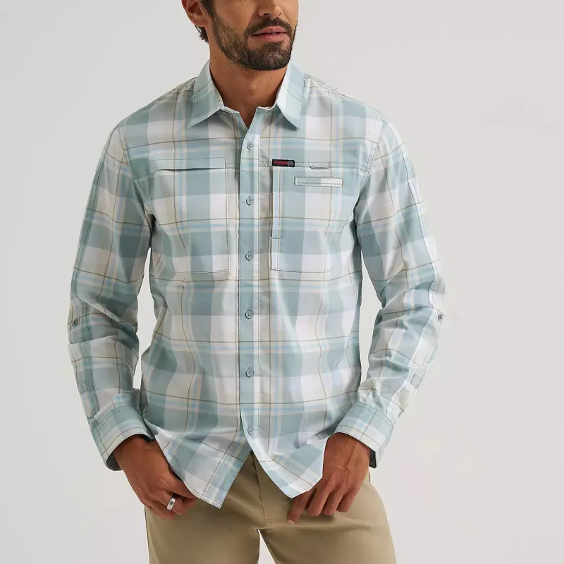 Wrangler Men's White Check Fish Long Sleeve Shirt made by Wrangler