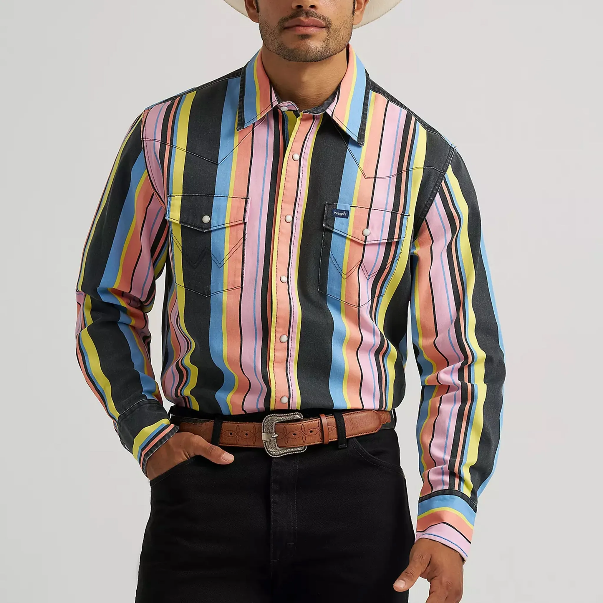 Wrangler Vintage Neon Stripe Long Sleeve Shirt sold by Western Edge