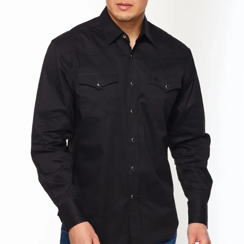 Men's Solid Black Western Yoke Long Sleeve Shirt made by Western Edge