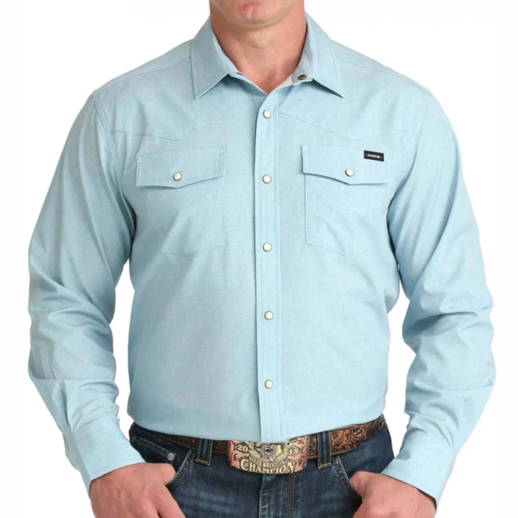 Cinch Men's Light Blue Long Sleeve Shirt sold by Western Edge