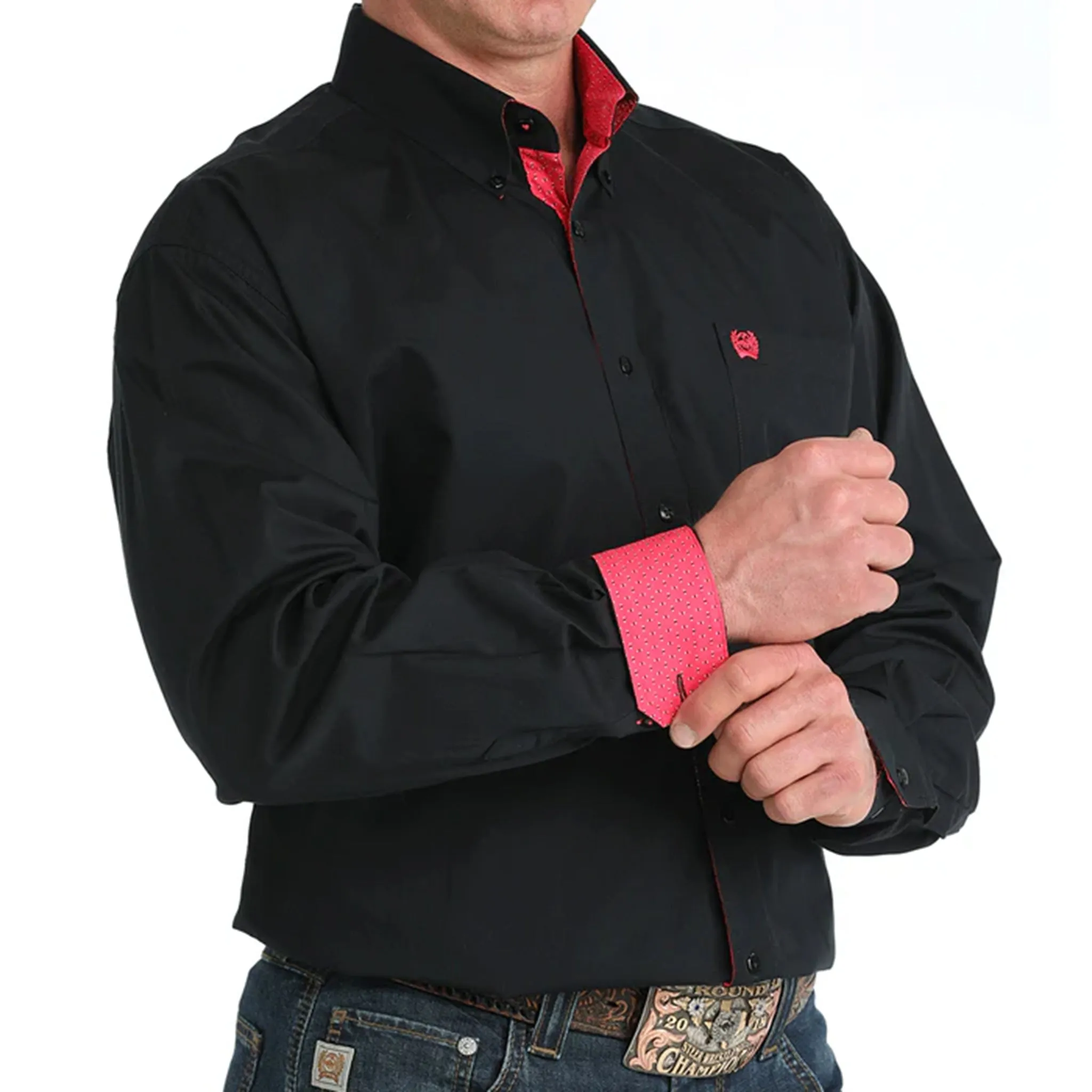 Cinch Men's Solid Black with Pink Long Sleeve Shirt sold by Western Edge product image thumbnail 2