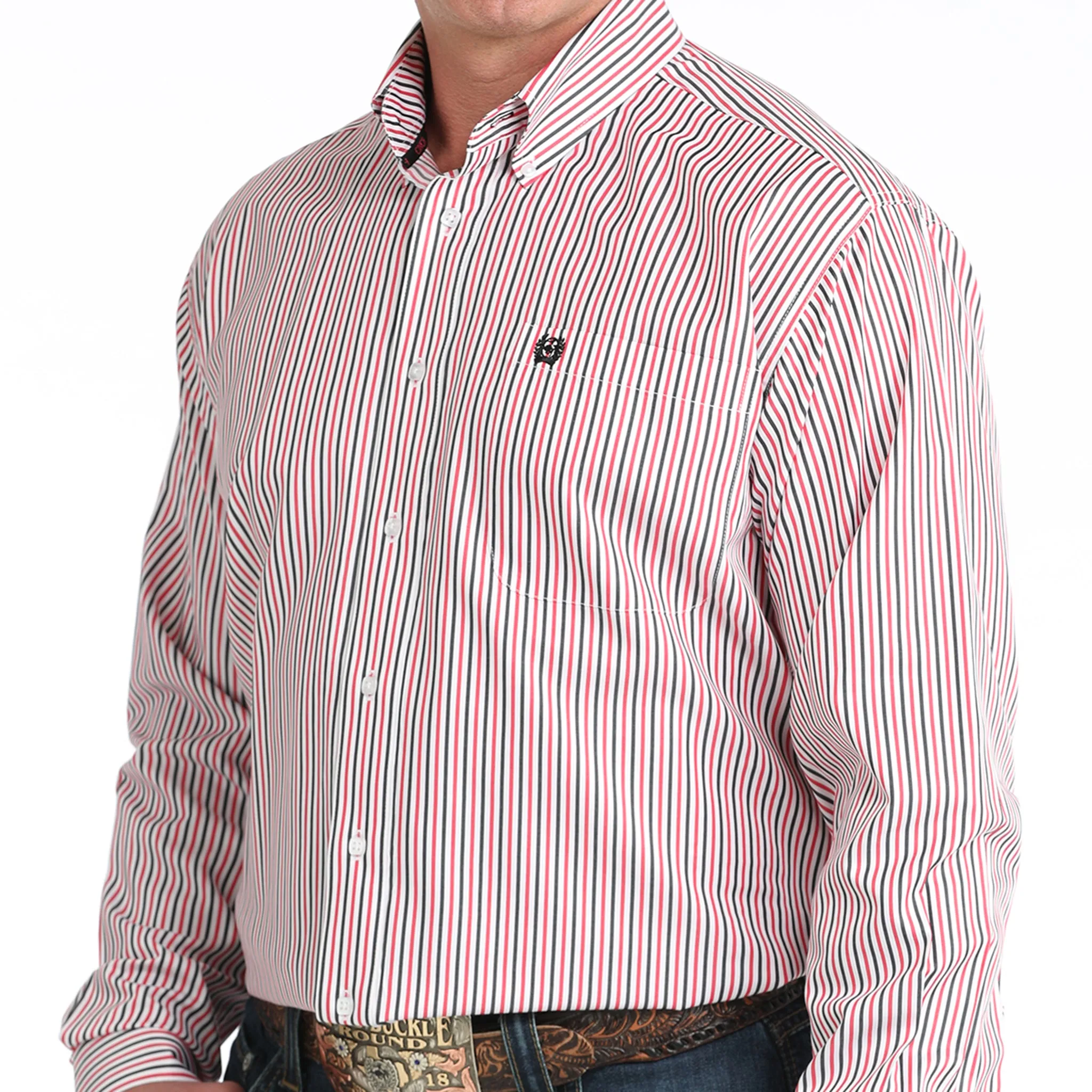 Cinch Men's Red & White Stripe Long Sleeve Shirt sold by Western Edge