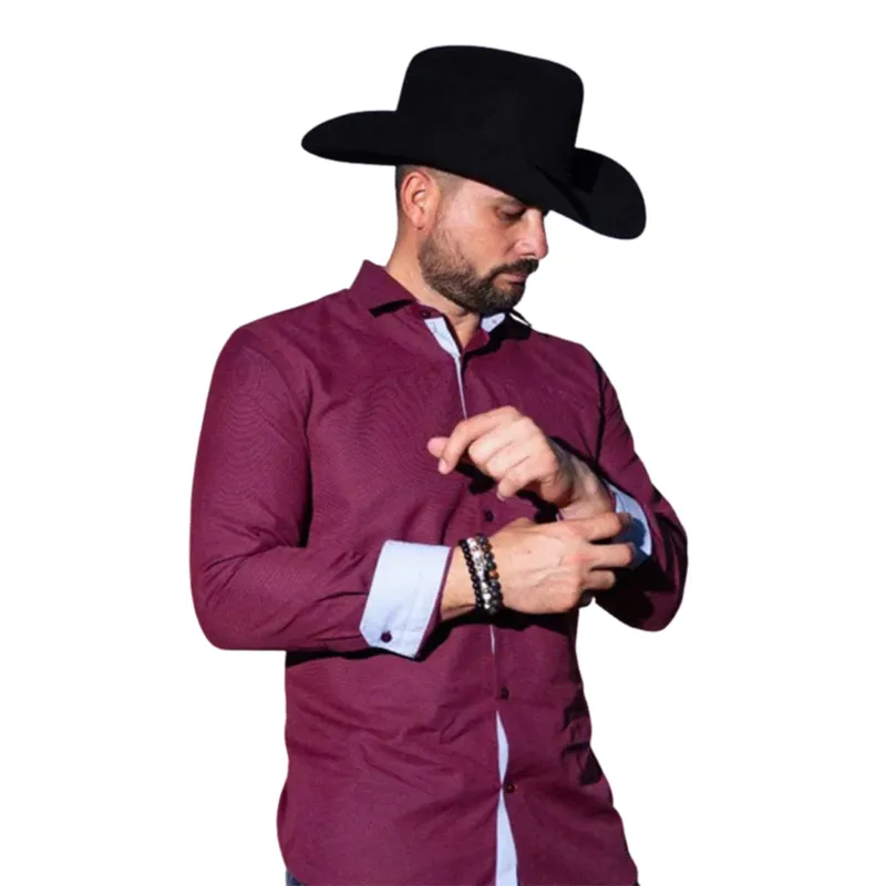 Men's Burgundy & Blue Long Sleeve Shirt made by Western Edge