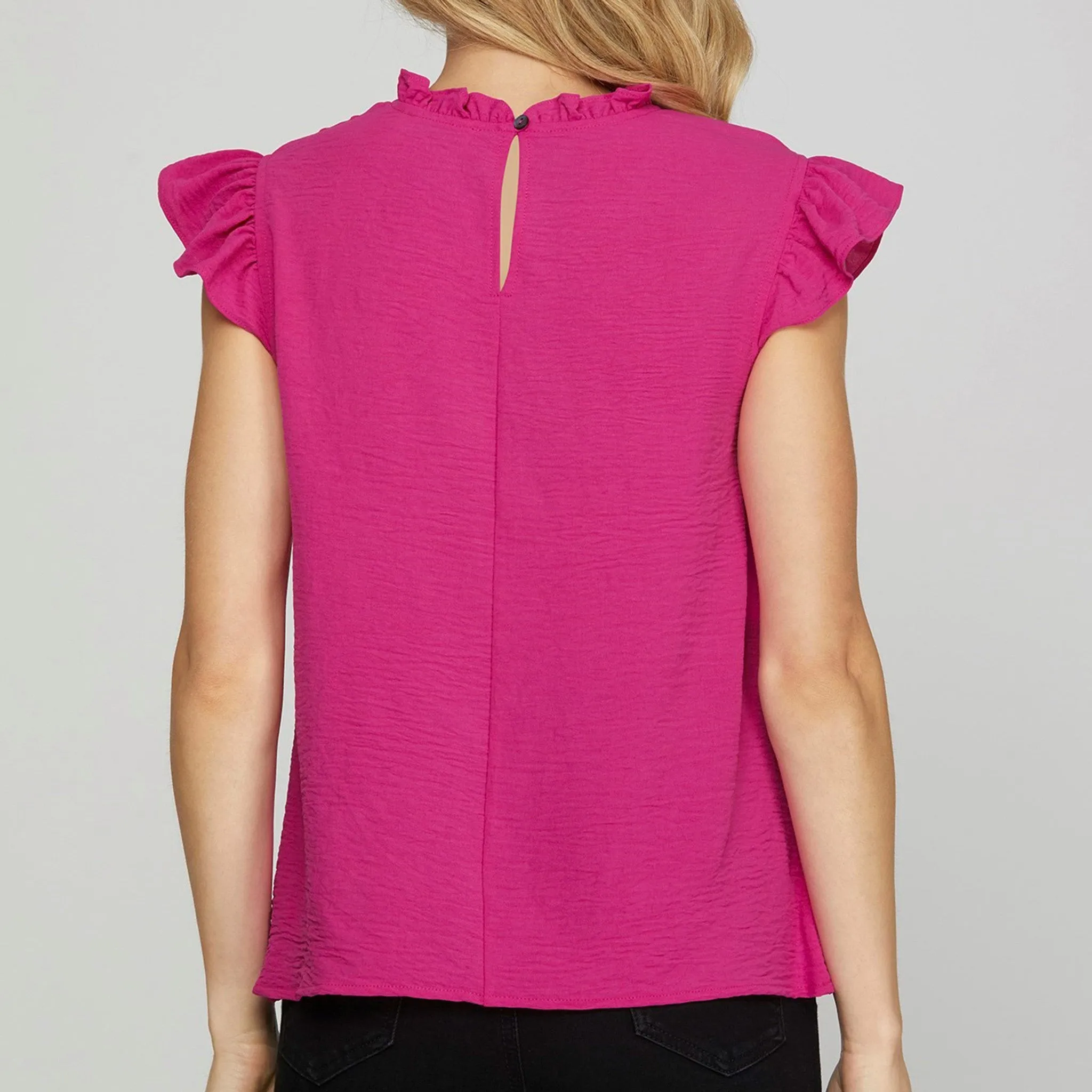 Pink Ruffle Sleeve Pintuck Detail Woven Top sold by Western Edge product image thumbnail 2