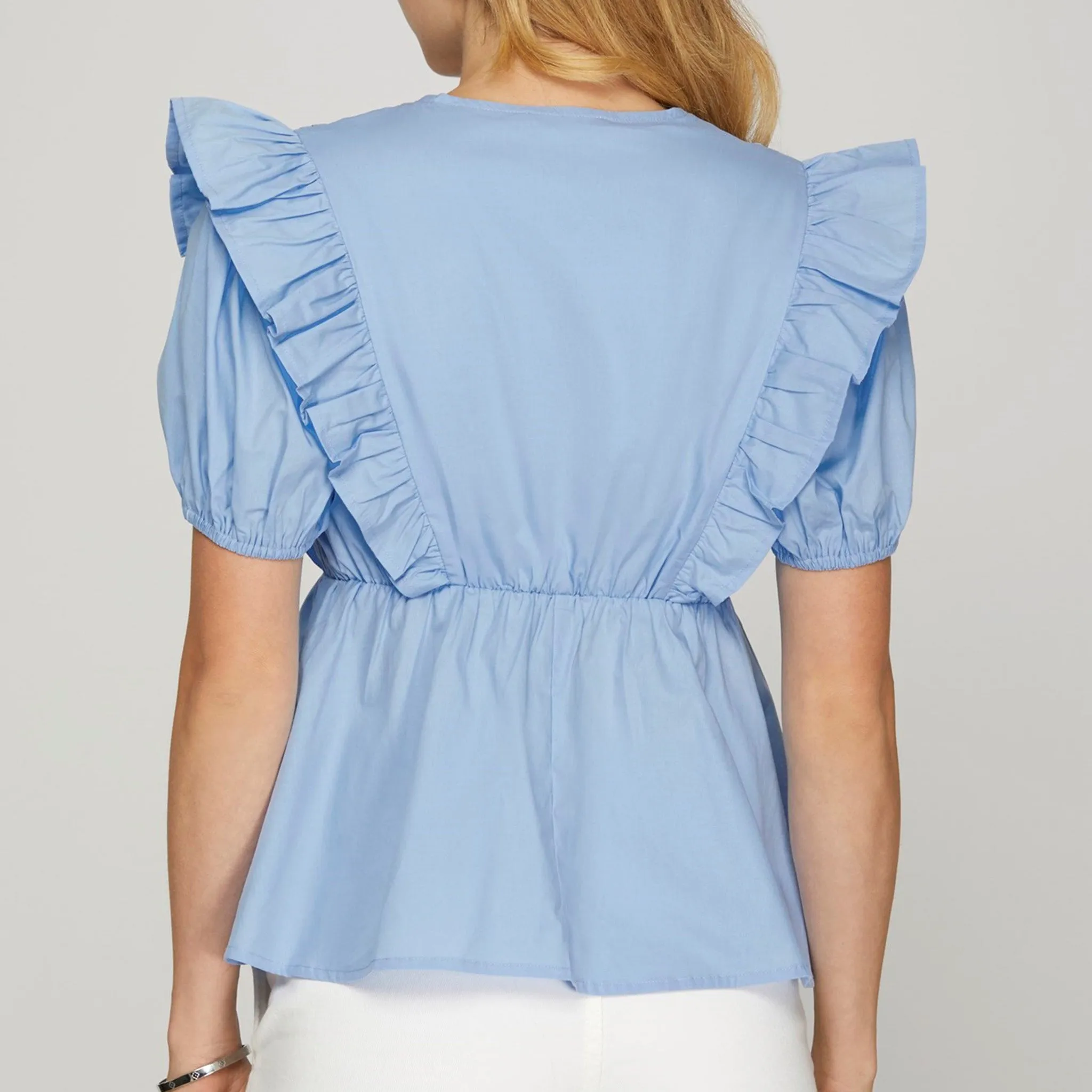Light Blue Pintuck Yoke Ruffle Sleeve Top sold by Western Edge product image thumbnail 2