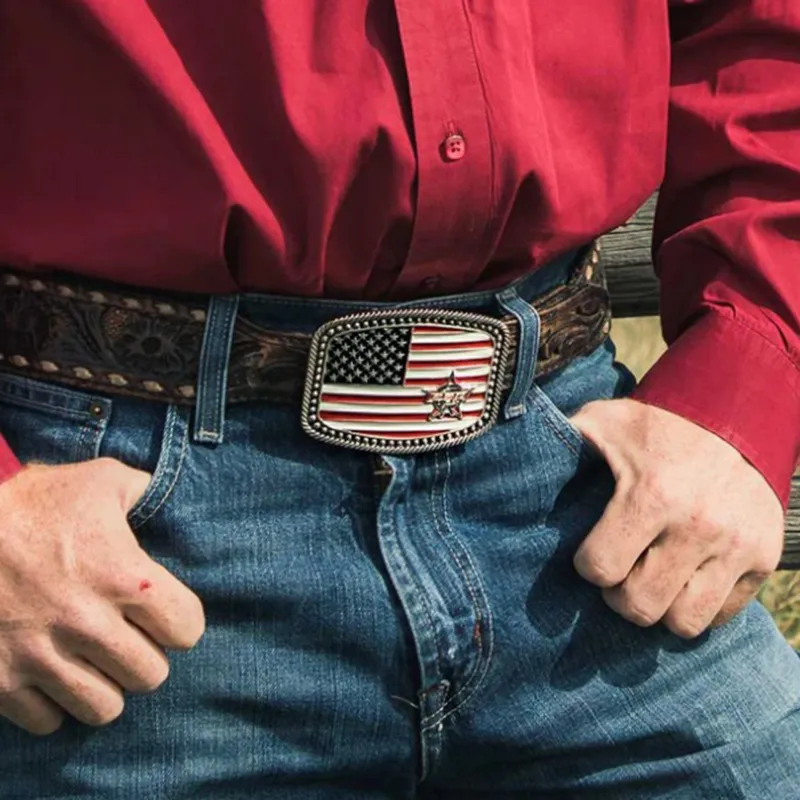 PBR American Flag Belt Buckle made by Montana Silversmiths
