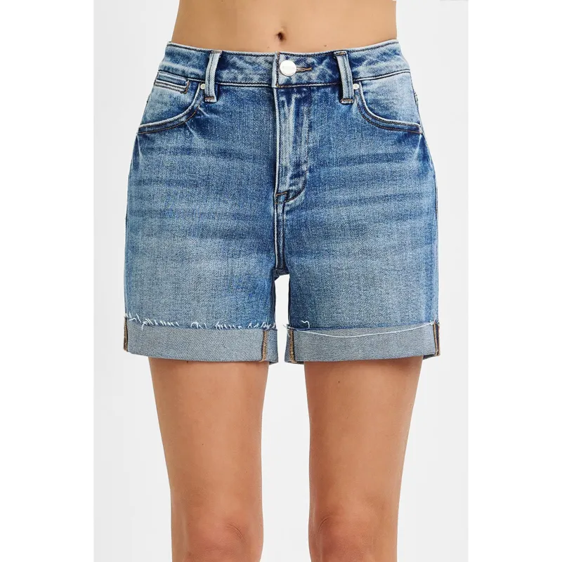 Risen Women's High Rise Cuffed Denim Shorts made by Risen