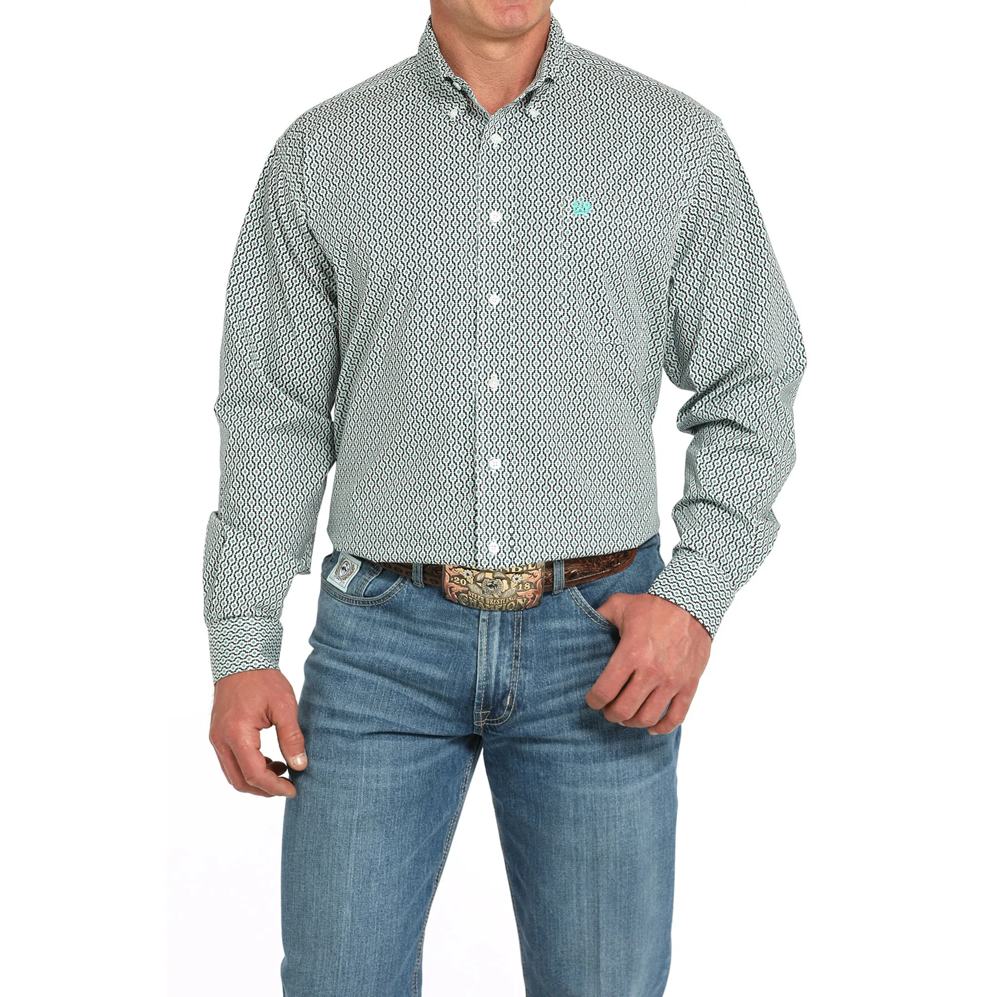 Cinch Men's White, Turquoise and Navy Geo Long Sleeve Shirt sold by Western Edge product image thumbnail 3