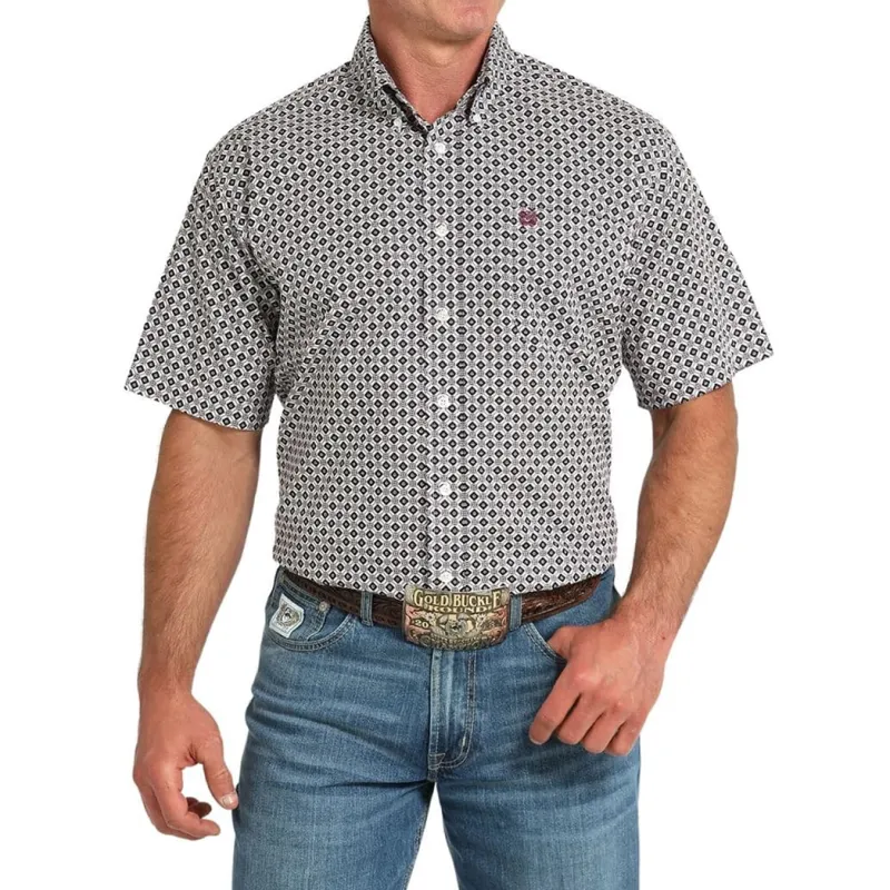 Cinch Mens White/Black Diamond Short Sleeve made by Cinch