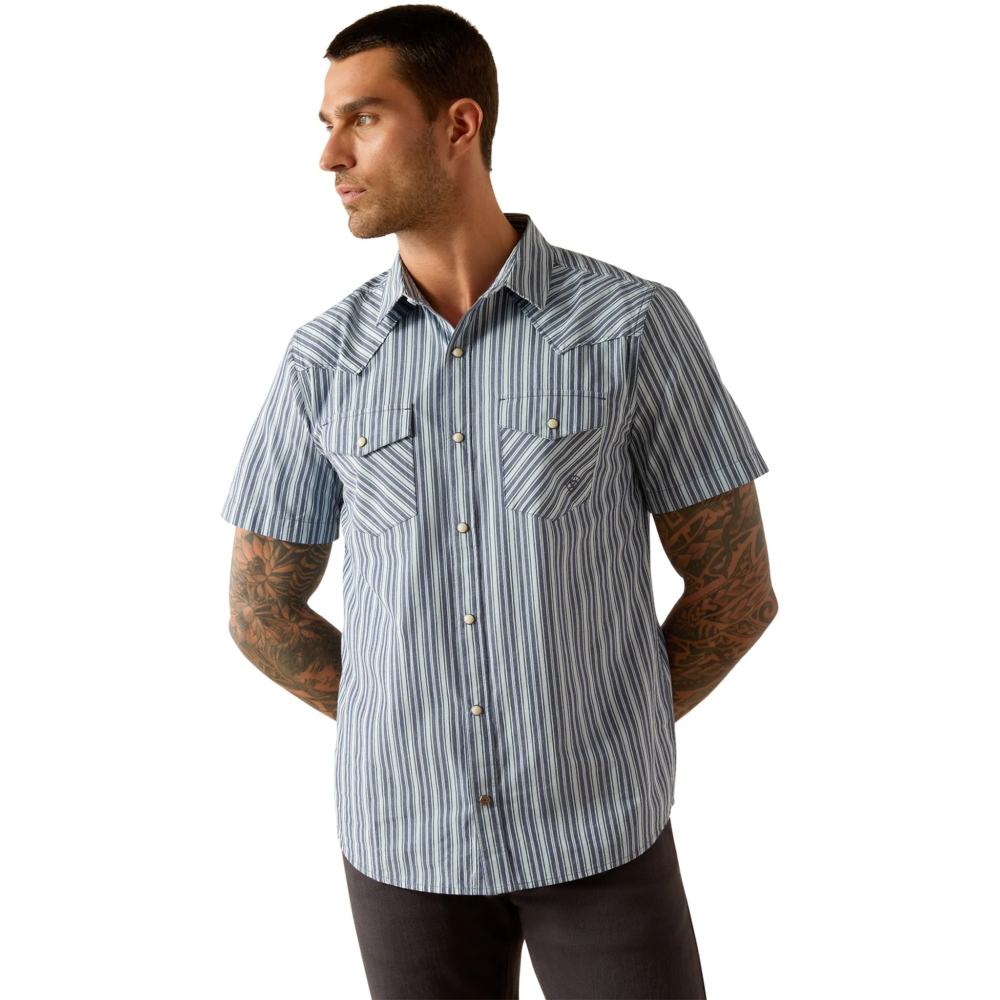 Ariat Men's Blue Striped Short Sleeve Shirt sold by Western Edge