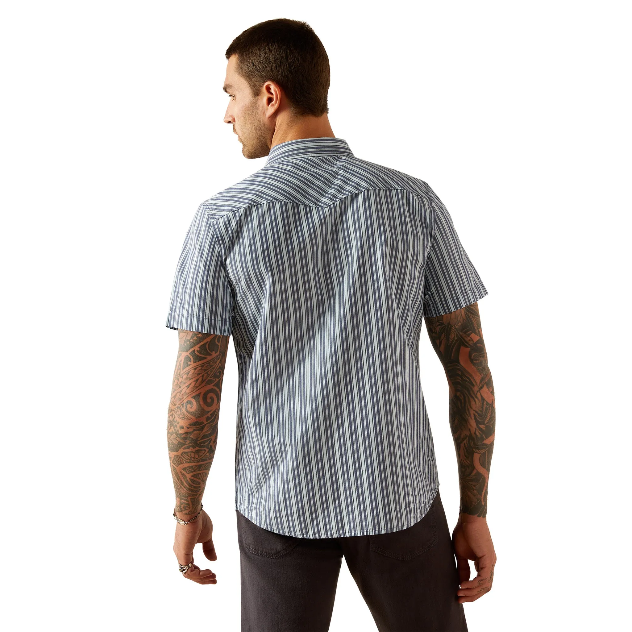 Ariat Men's Blue Striped Short Sleeve Shirt sold by Western Edge product image thumbnail 2