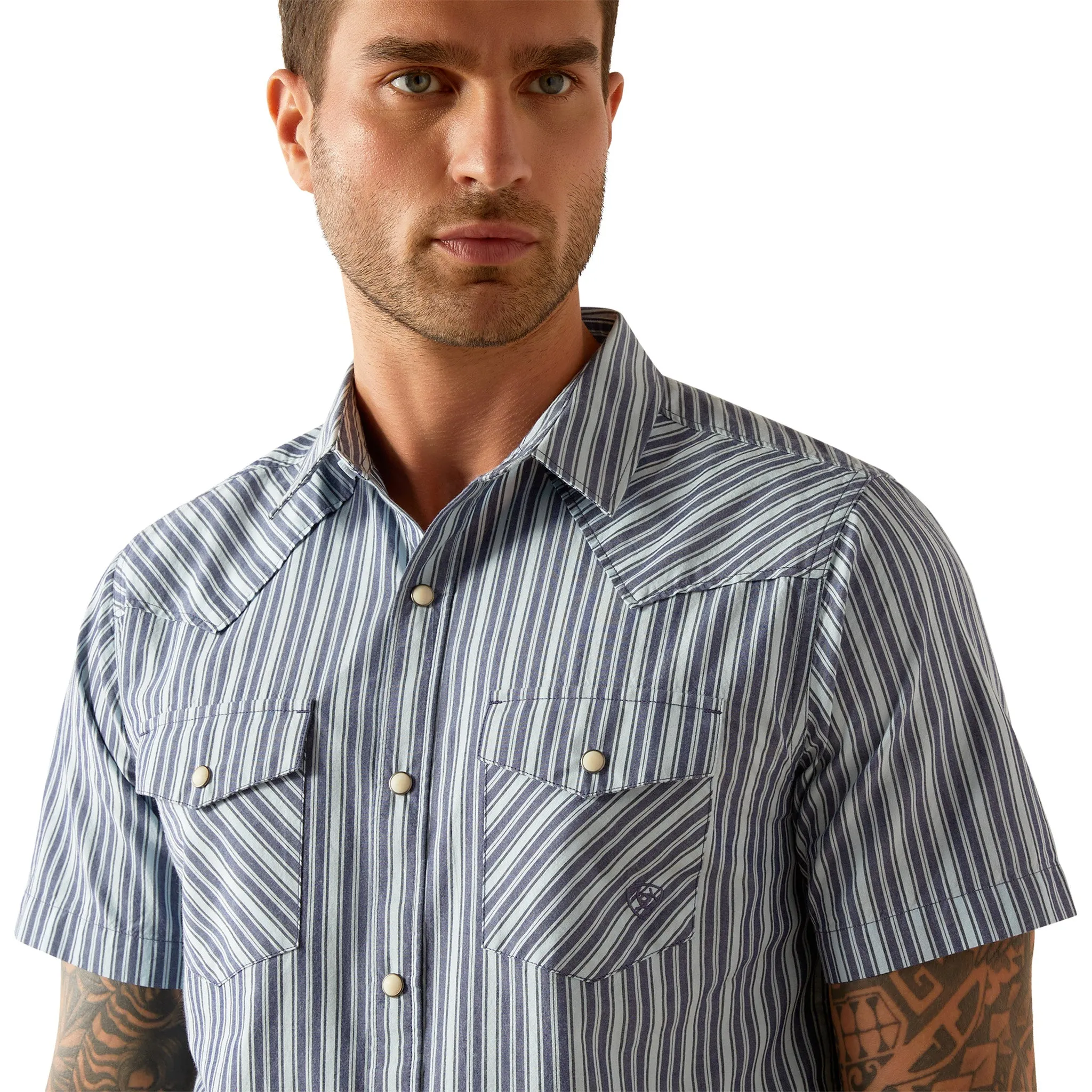Ariat Men's Blue Striped Short Sleeve Shirt sold by Western Edge product image thumbnail 3