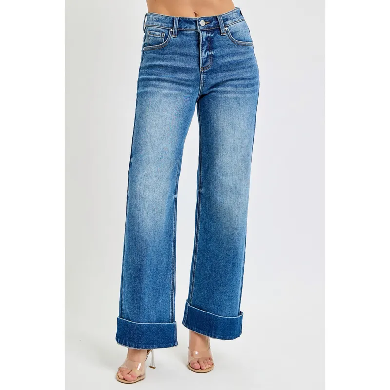 Risen Women's Dark High Rise Ankle Cuff Jeans made by Risen