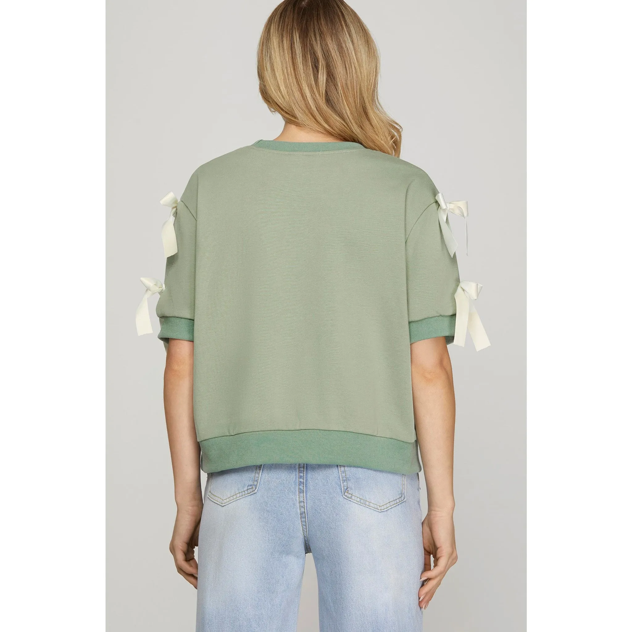 Seafoam Short Sleeve Top with Cream Accent Bows sold by Western Edge product image thumbnail 3
