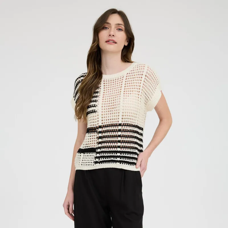 Black Multi Stripe Crochet Short Sleeve made by Blu Pepper