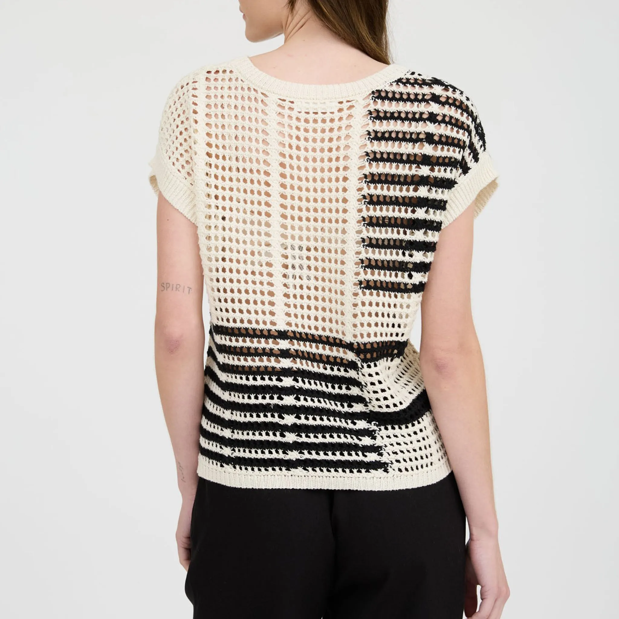 Black Multi Stripe Crochet Short Sleeve sold by Western Edge product image thumbnail 4