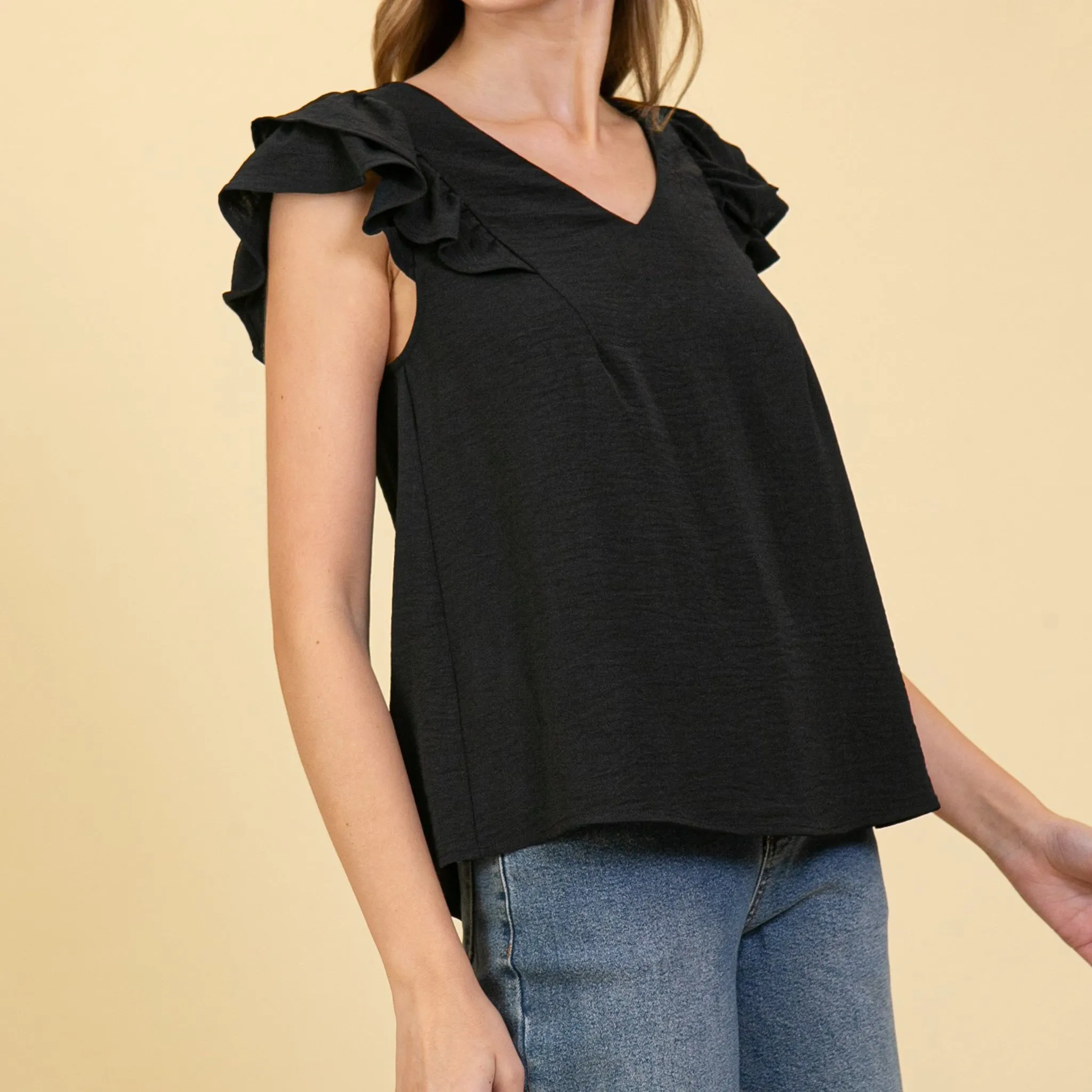 Women's Solid Black With Ruffle Short Sleeves sold by Western Edge product image thumbnail 3