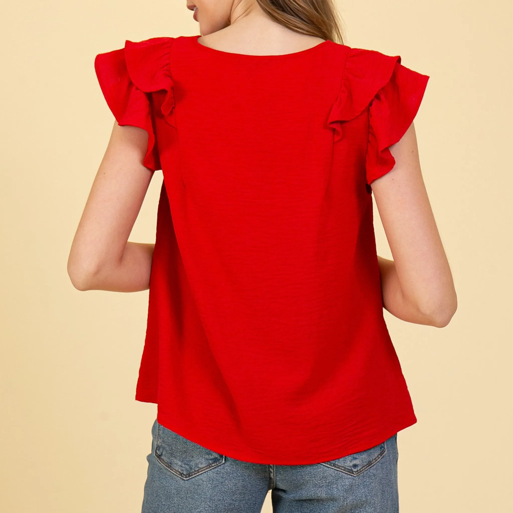 Women's Solid Red With Ruffled Short Sleeves sold by Western Edge product image thumbnail 3