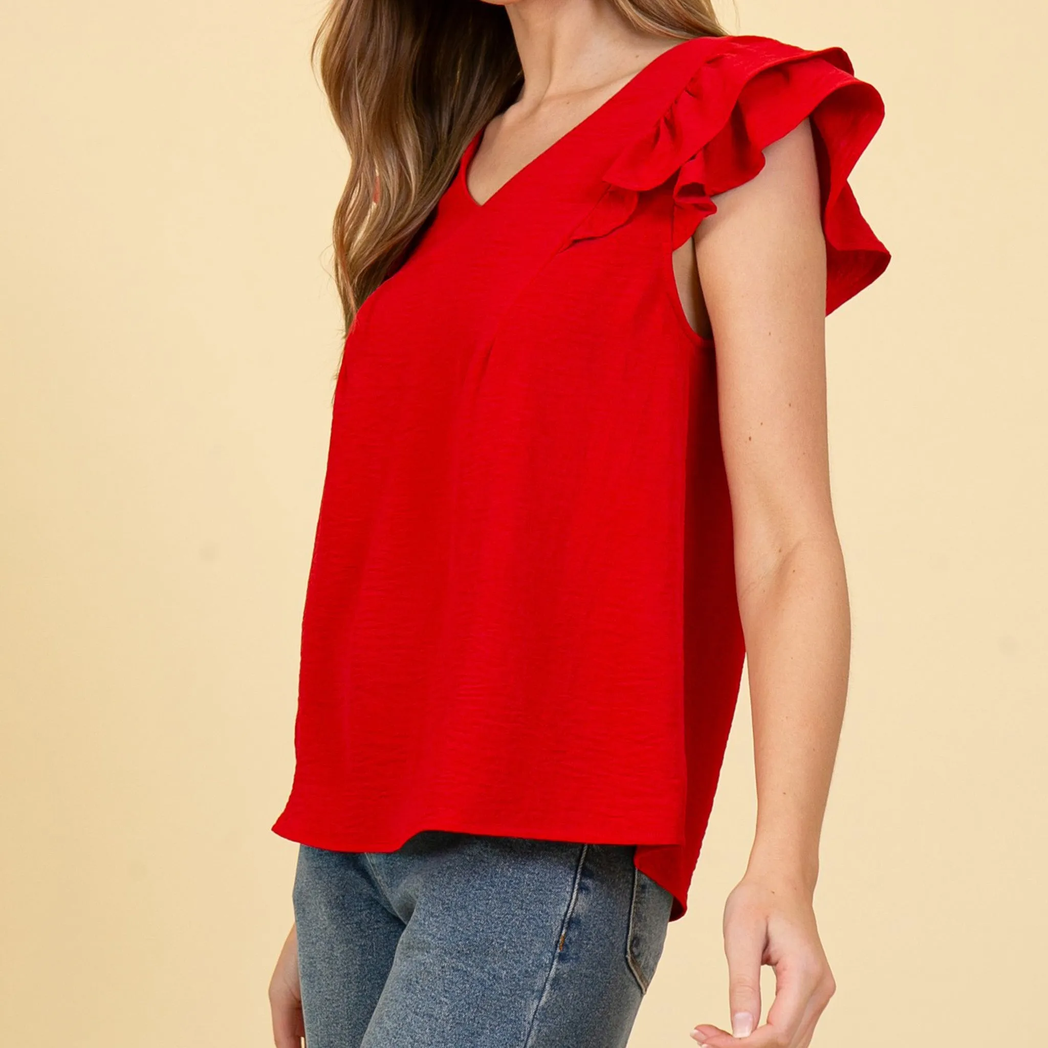 Women's Solid Red With Ruffled Short Sleeves sold by Western Edge product image thumbnail 2