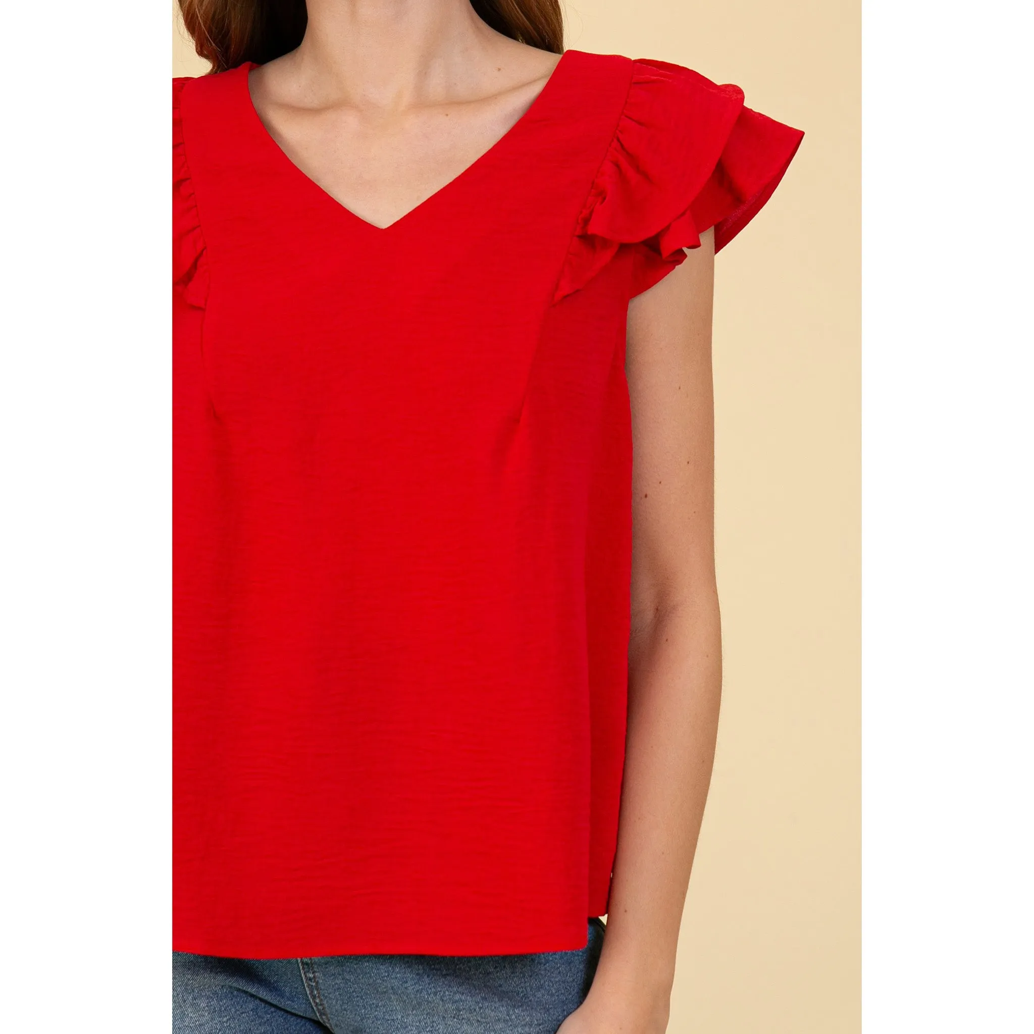 Women's Solid Red With Ruffled Short Sleeves sold by Western Edge product image thumbnail 4