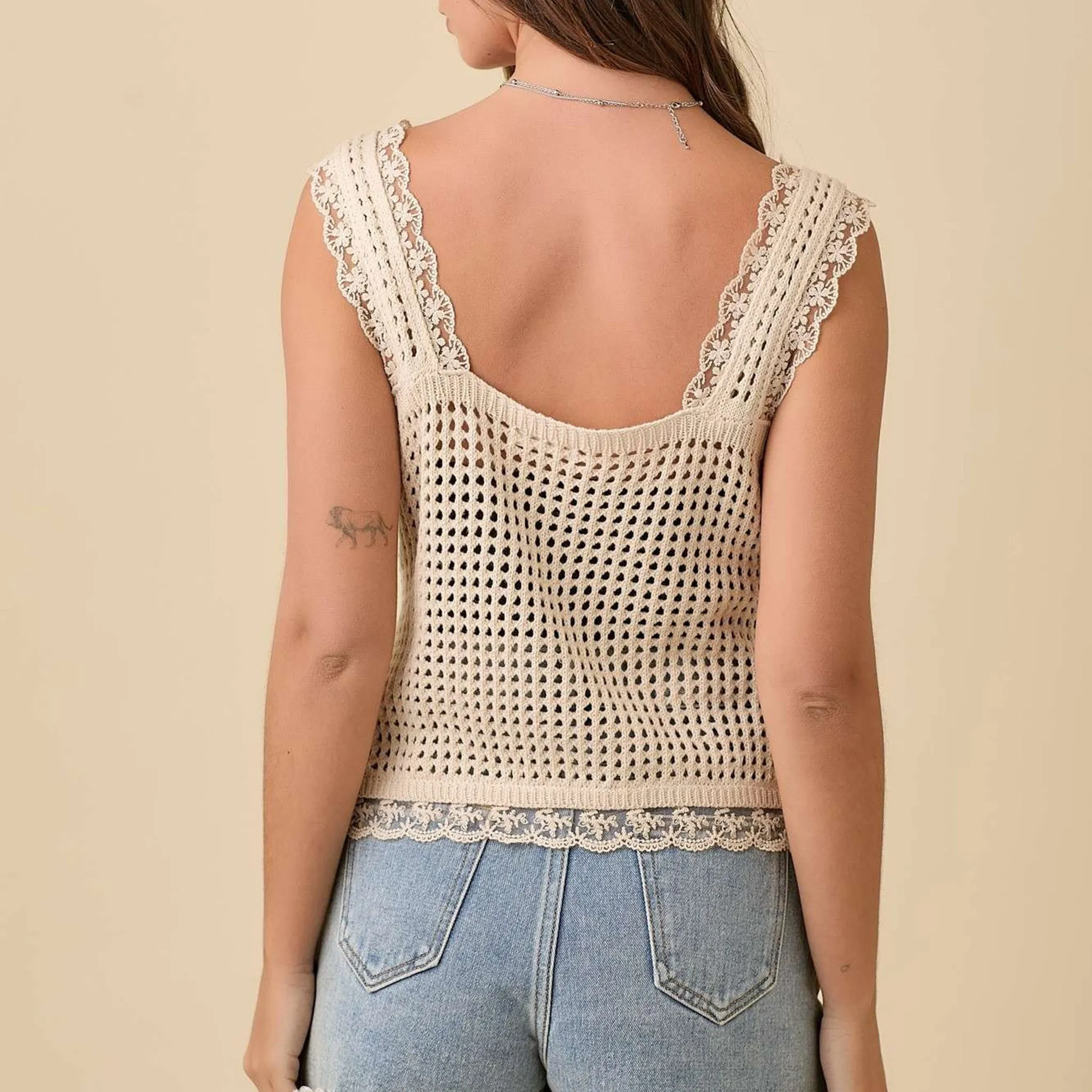 Women's Natural Crochet Vest With Front Ties sold by Western Edge product image thumbnail 5