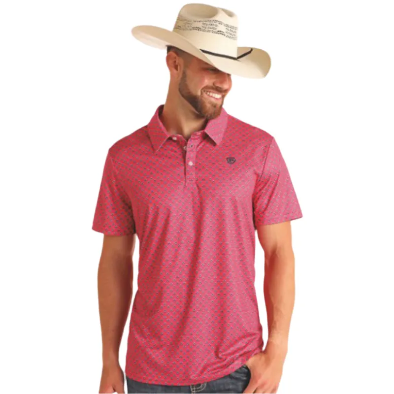Rock & Roll Men's Pink Geo Print Polo made by Western Edge