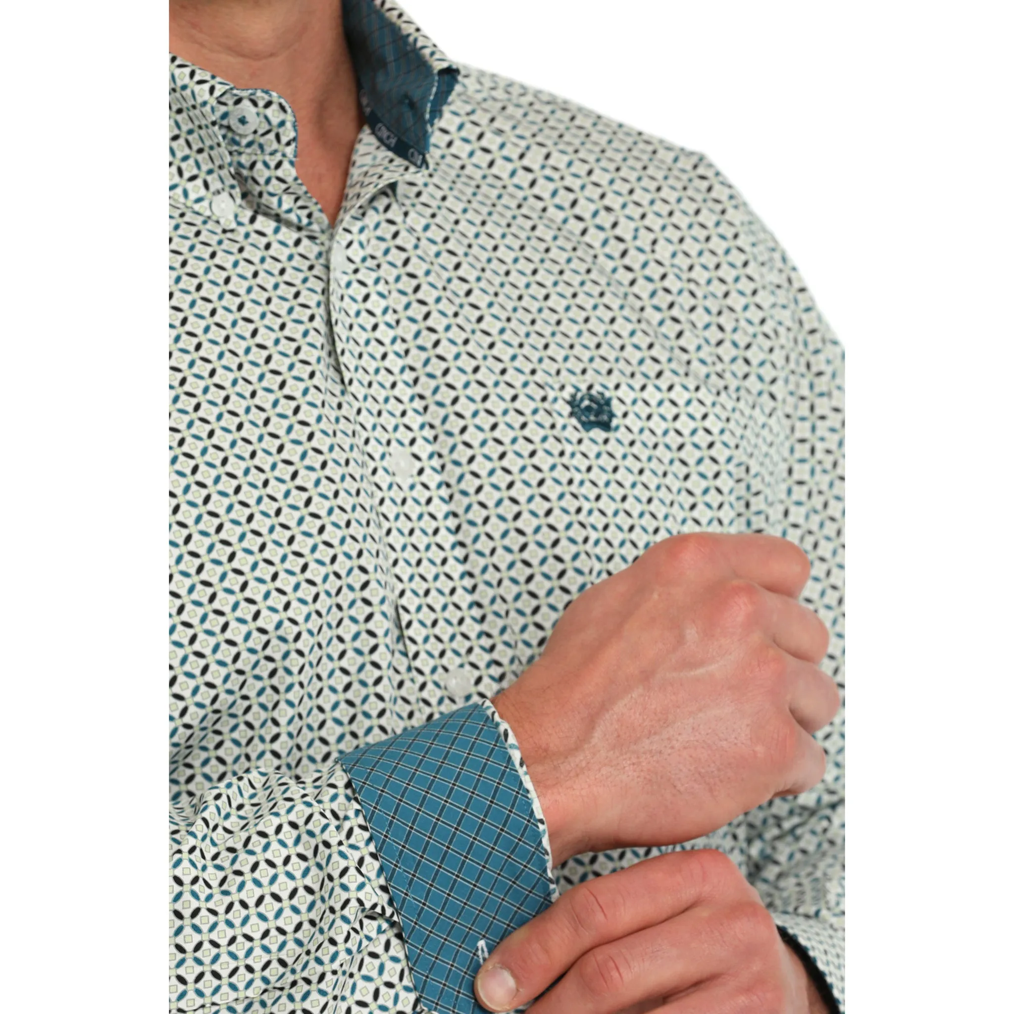 Cinch Men's White & Green Geo Print Long Sleeve sold by Western Edge product image thumbnail 4