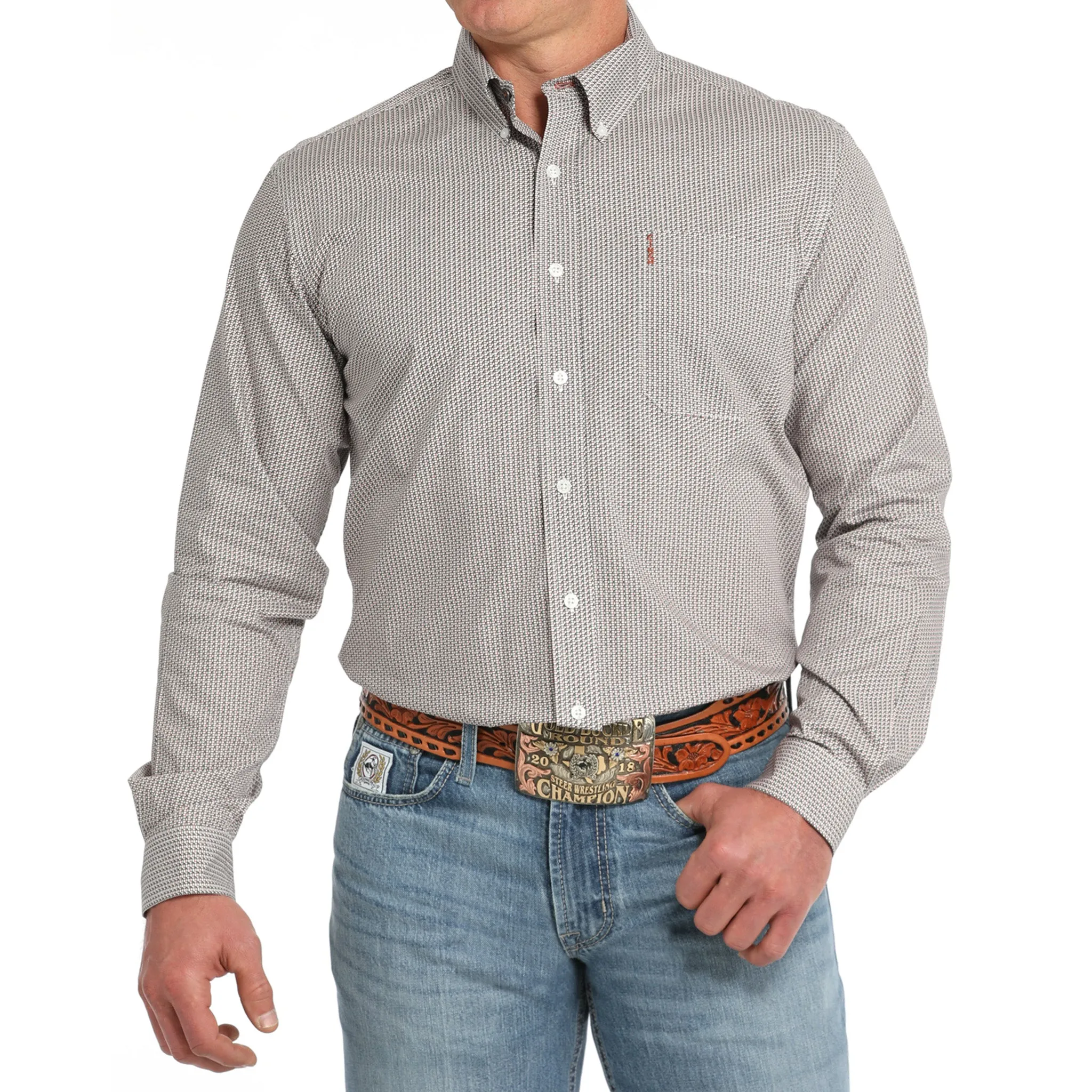 Cinch Men's White Multi Geo Long Sleeve Shirt sold by Western Edge