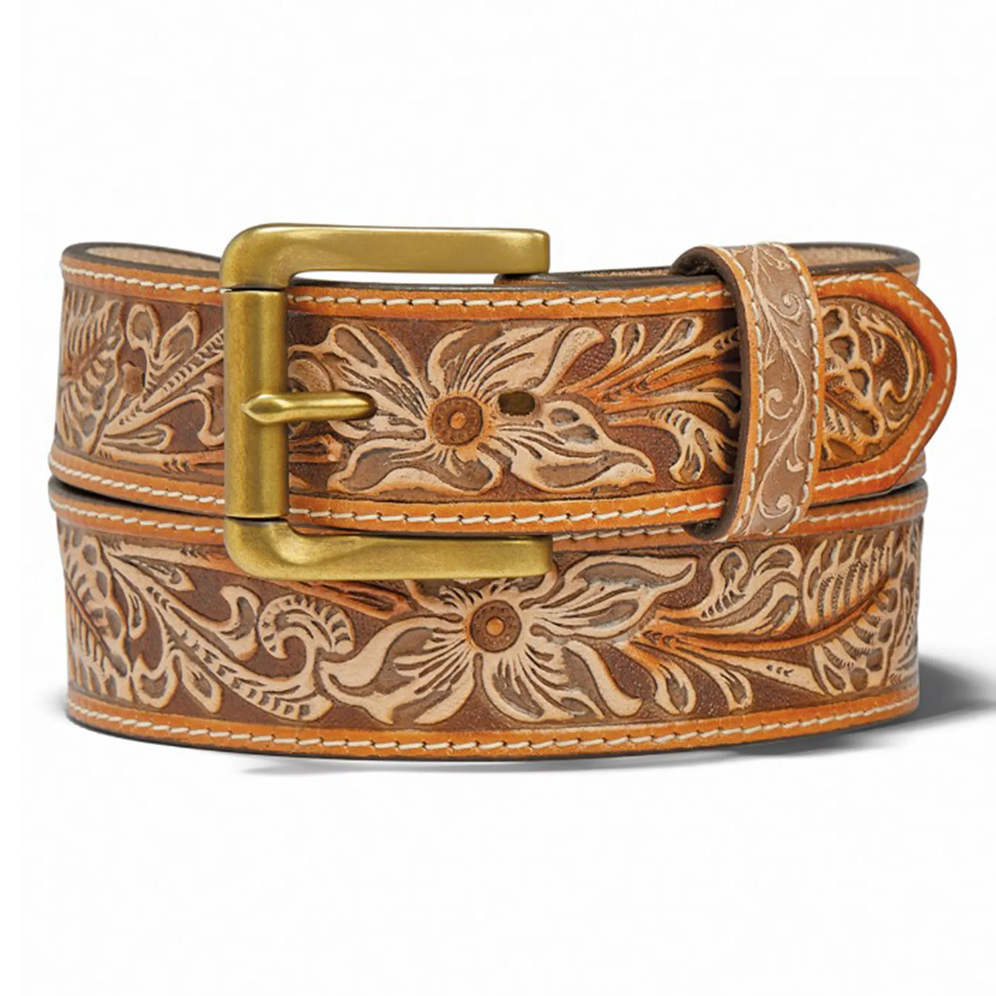 Justin Men's Tan Vintage Floral Belt sold by Western Edge