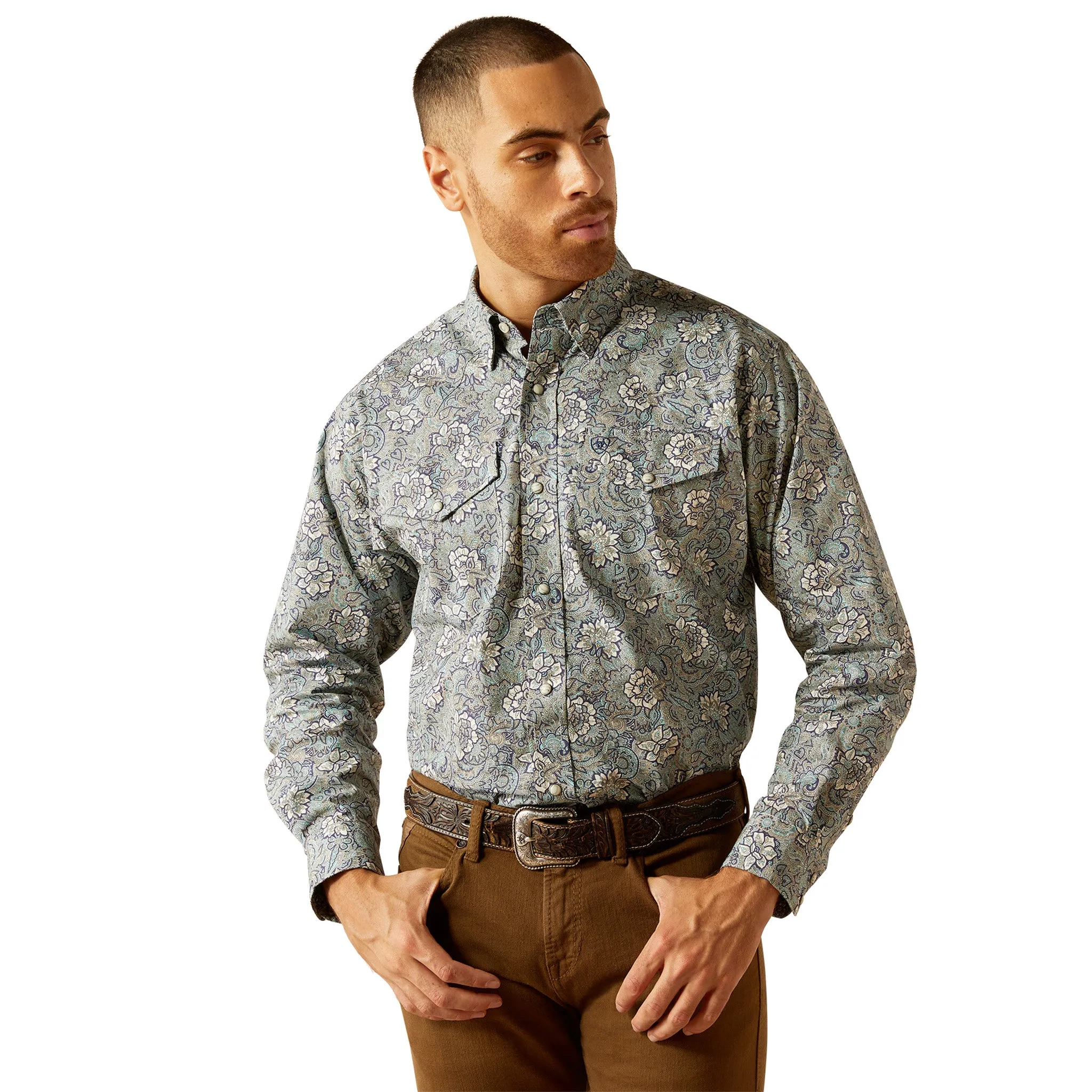 Ariat Men's Rocky Khaki Floral Shirt sold by Western Edge