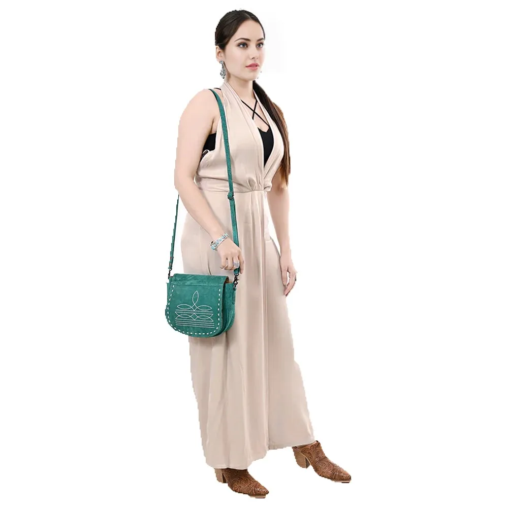American Darling Turquoise Roughout Boot Stitch Leather Crossbody sold by Western Edge product image thumbnail 2