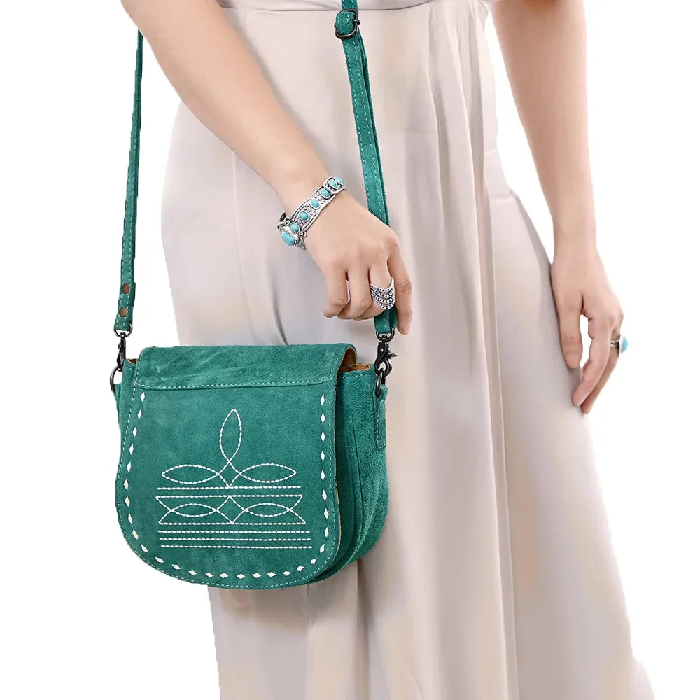 American Darling Turquoise Roughout Boot Stitch Leather Crossbody sold by Western Edge product image thumbnail 3