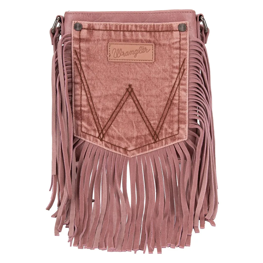 Montana West Wrangler Pink Fringe Denim Pocket Crossbody sold by Western Edge