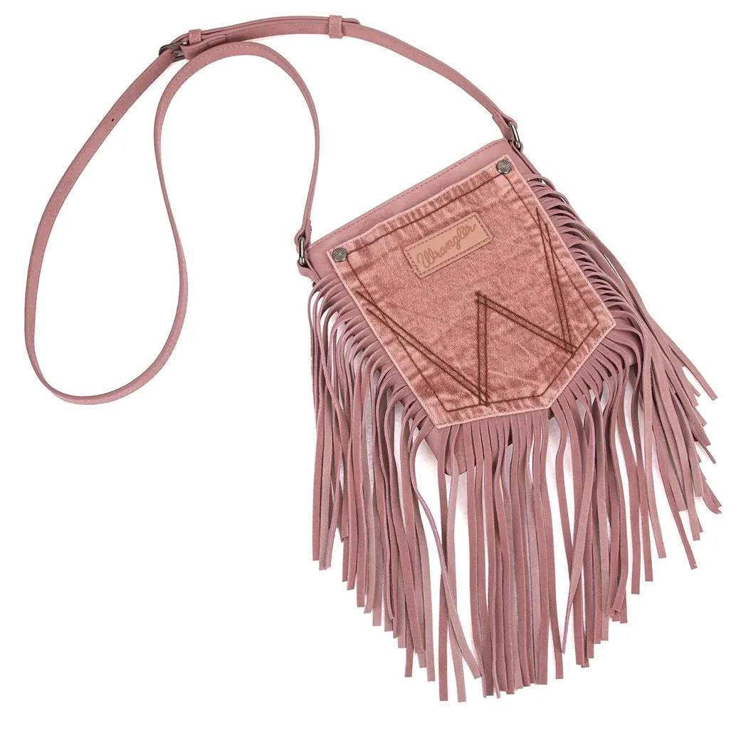 Montana West Wrangler Pink Fringe Denim Pocket Crossbody sold by Western Edge product image thumbnail 2