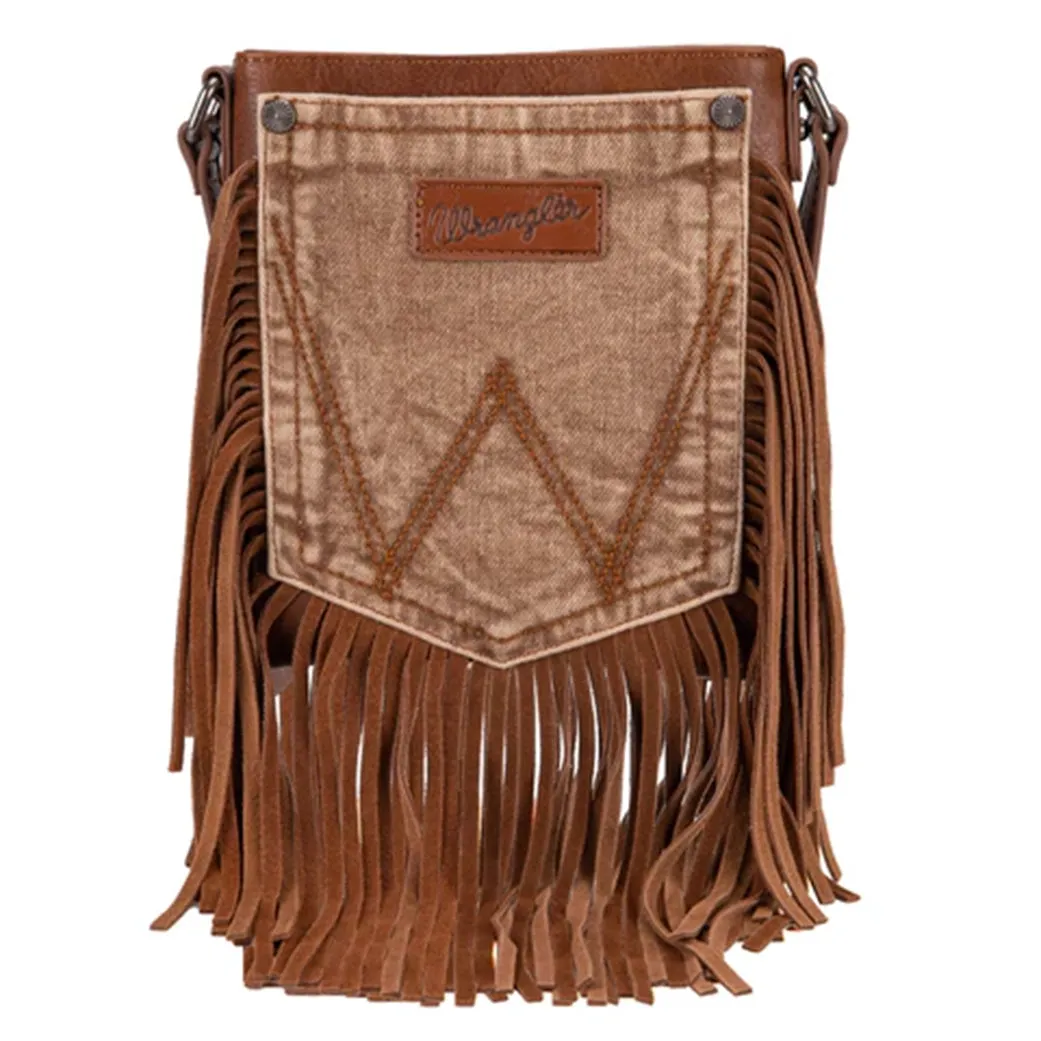 Montana West Wrangler Light Brown Fringe Denim Pocket Crossbody sold by Western Edge