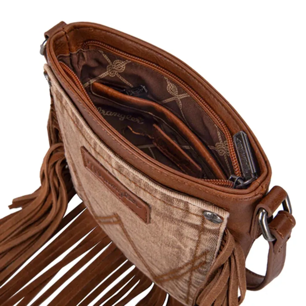 Montana West Wrangler Light Brown Fringe Denim Pocket Crossbody sold by Western Edge product image thumbnail 3