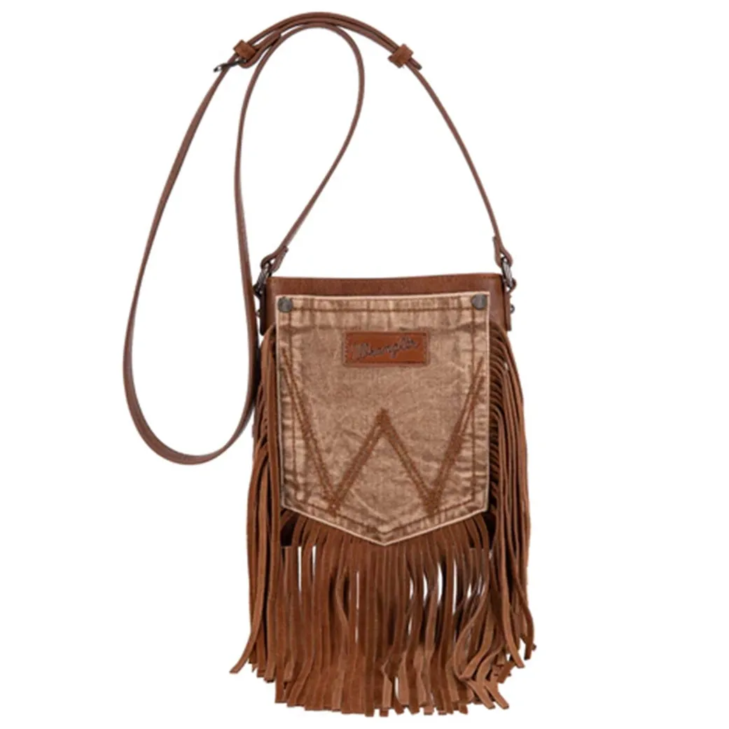 Montana West Wrangler Light Brown Fringe Denim Pocket Crossbody sold by Western Edge product image thumbnail 2