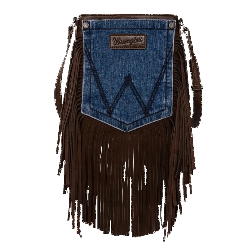 Montana West Wrangler Chocolate Fringe Denim Pocket Crossbody made by Montana West