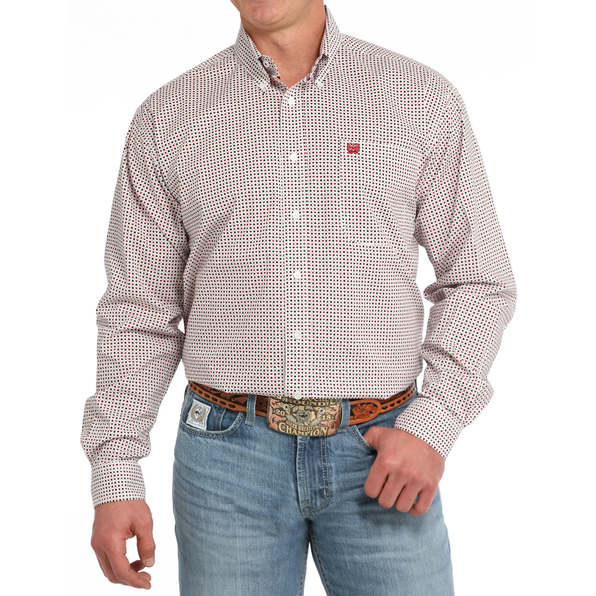 Cinch Men's White Geometric Print Button Down sold by Western Edge