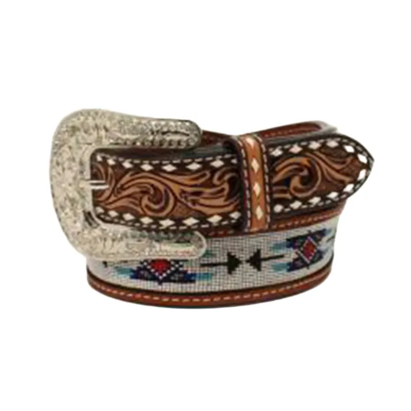 Angel Ranch Women's Tooled & Beaded Belt made by Western Edge