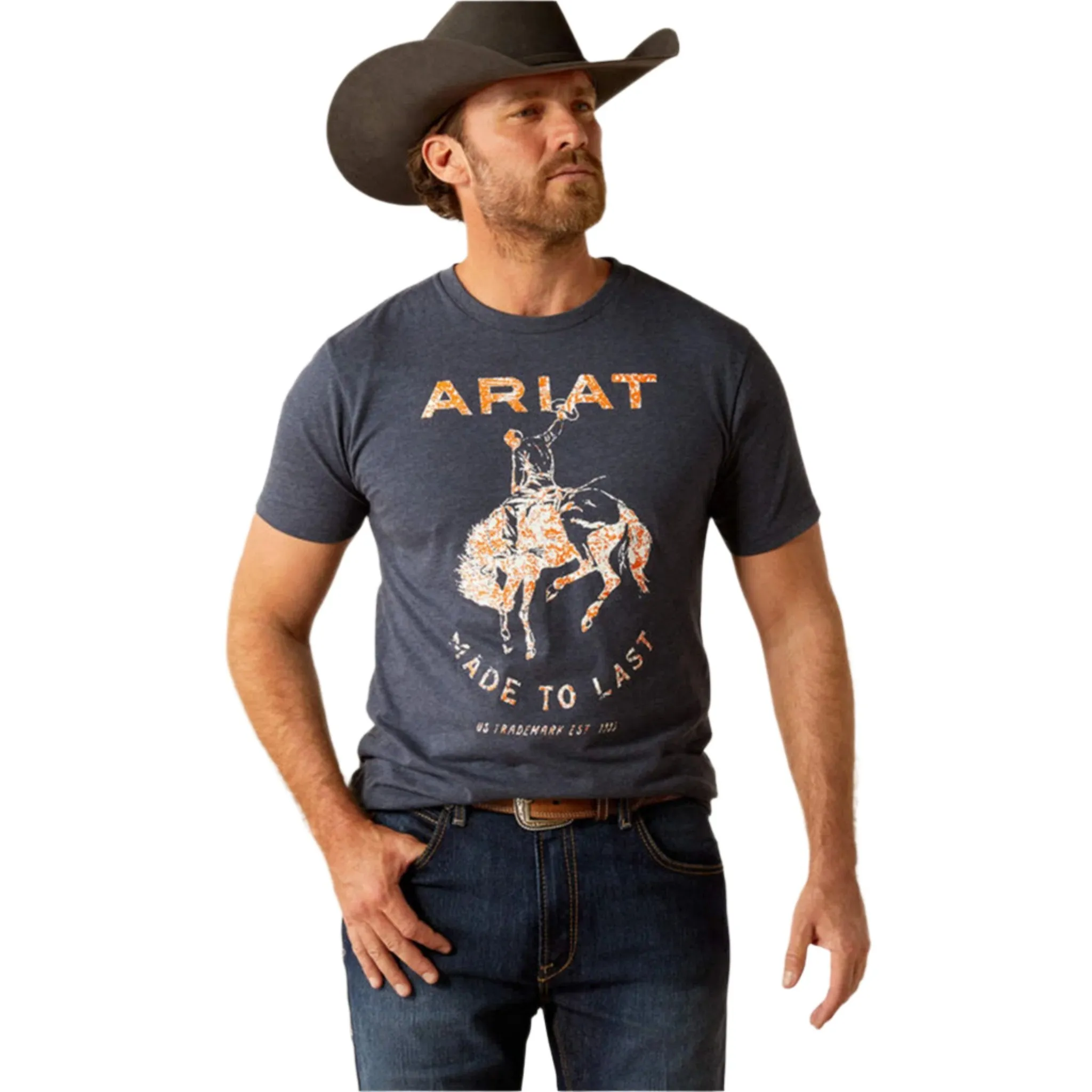 Ariat Men's Navy Made to Last Bronco Tee sold by Western Edge