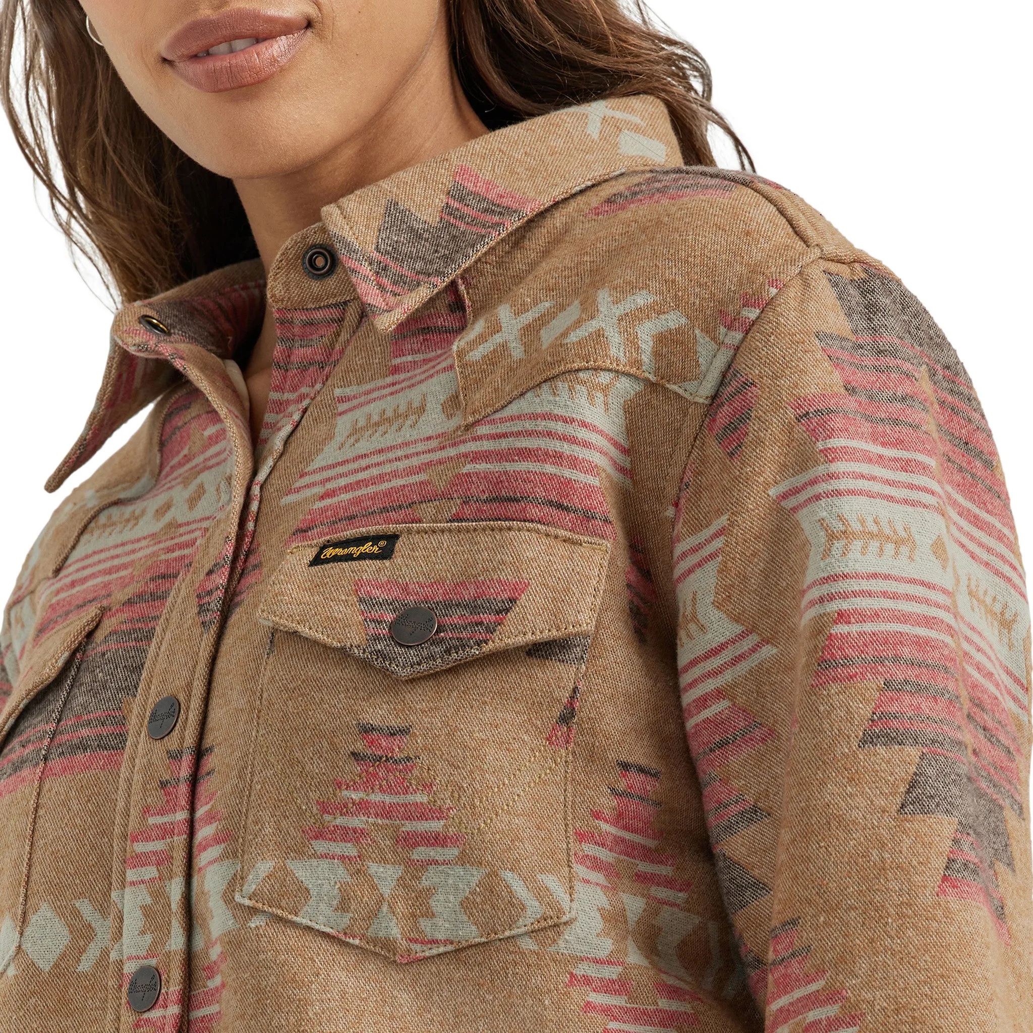 Wrangler Women's Brown Pink Aztec Shacket sold by Western Edge product image thumbnail 4