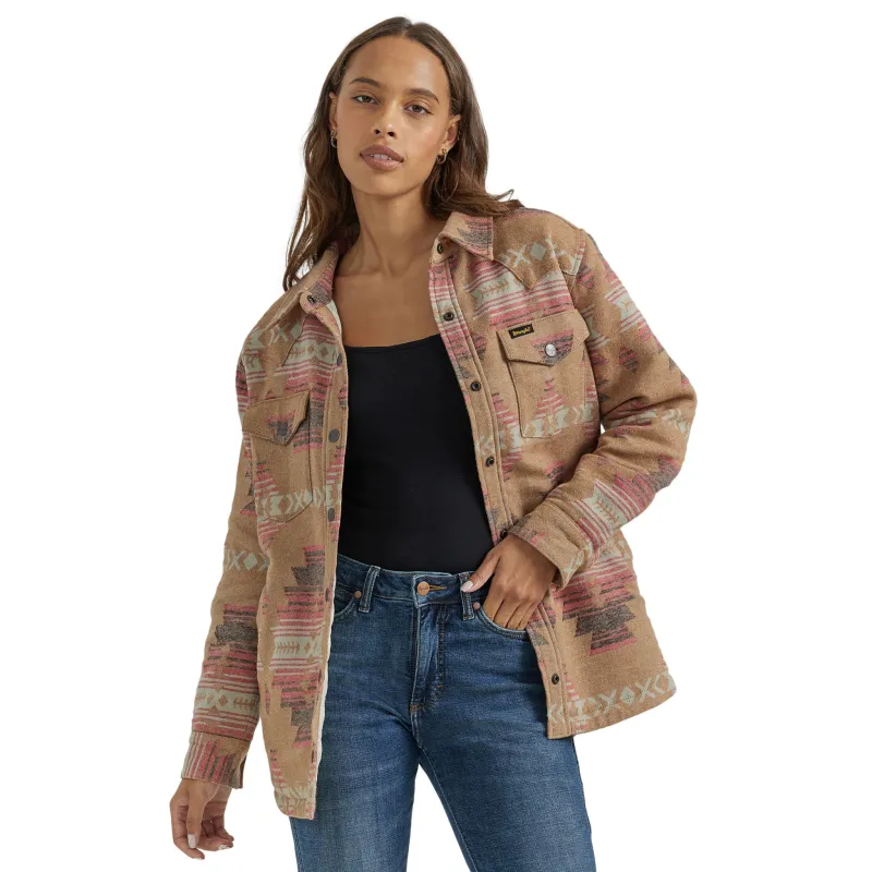 Wrangler Women's Brown Pink Aztec Shacket made by Western Edge