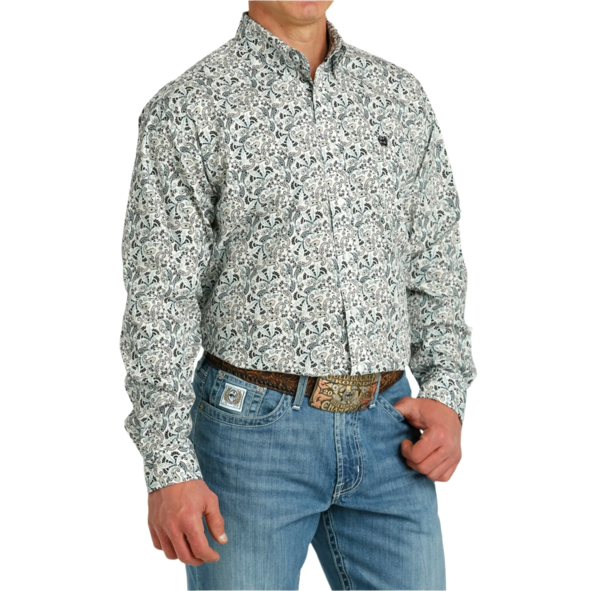 Cinch Men's White & Green Paisley Long Sleeve sold by Western Edge product image thumbnail 3