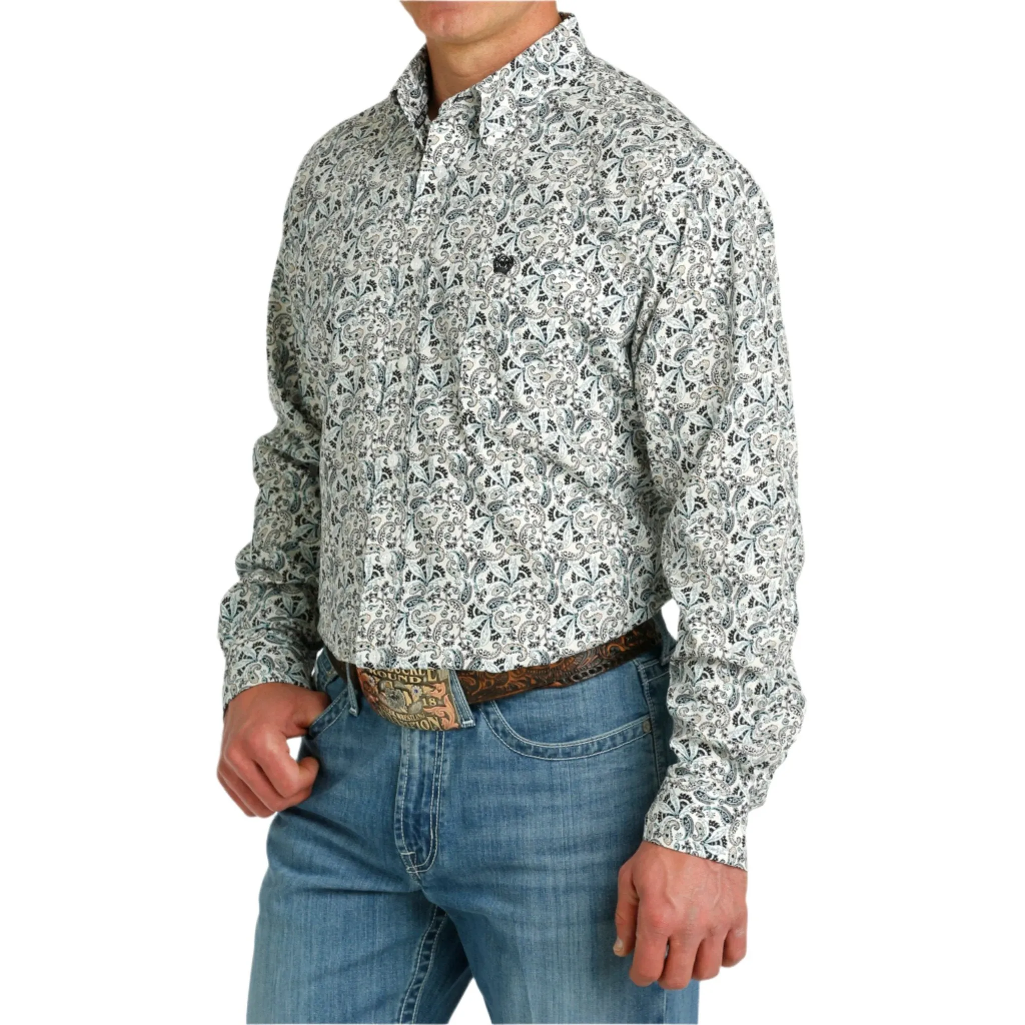 Cinch Men's White & Green Paisley Long Sleeve sold by Western Edge product image thumbnail 2