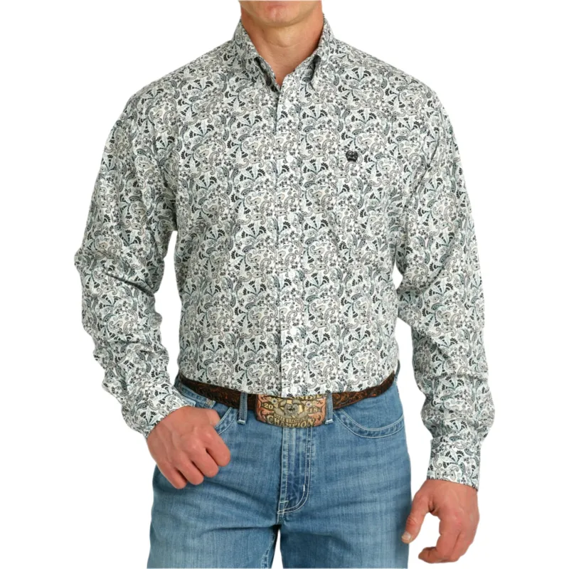 Cinch Men's White & Green Paisley Long Sleeve sold by Western Edge