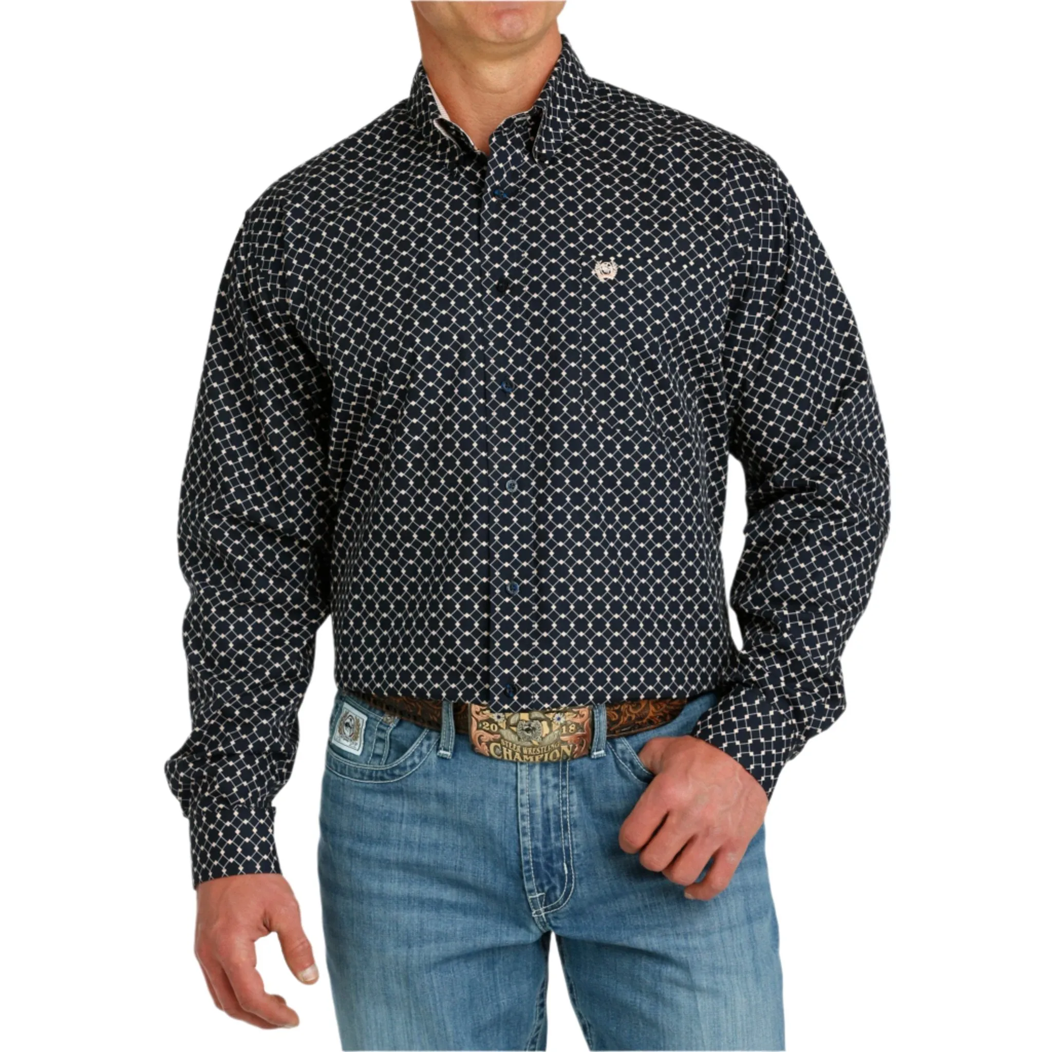 Cinch Men's Navy Geo Print Long Sleeve Shirt sold by Western Edge