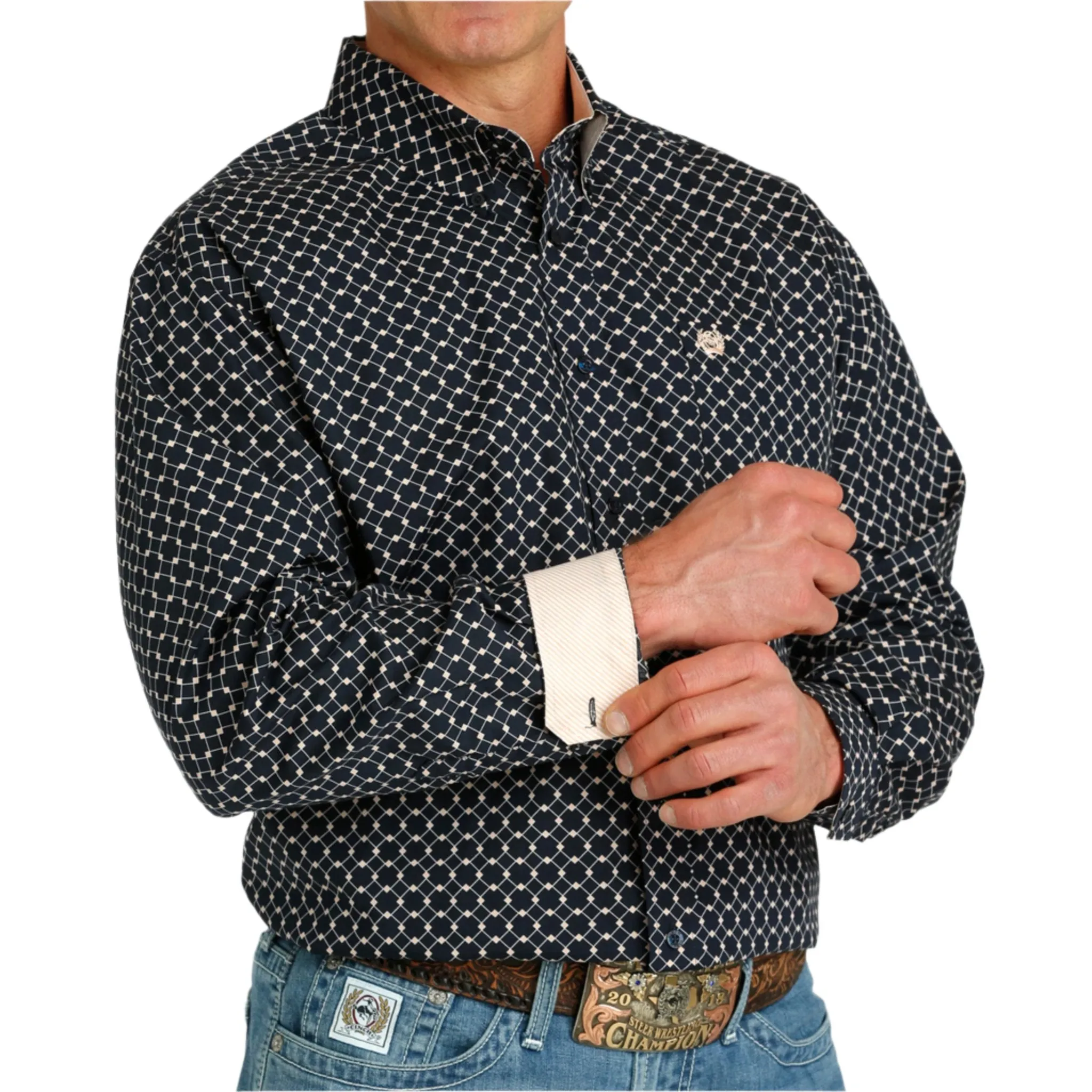 Cinch Men's Navy Geo Print Long Sleeve Shirt sold by Western Edge product image thumbnail 3